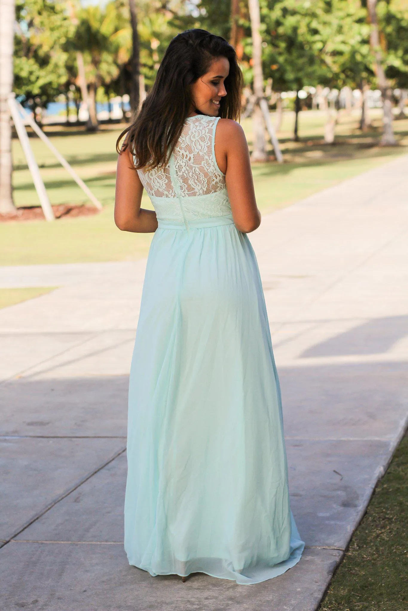 Mint Lace Back Maxi Dress