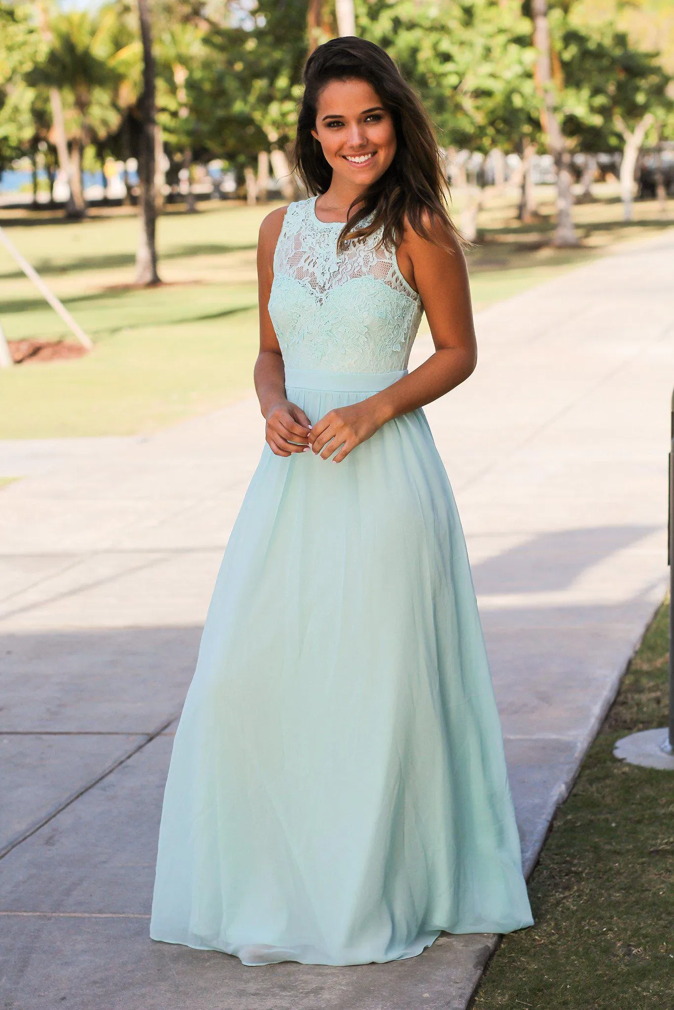 Mint Lace Back Maxi Dress