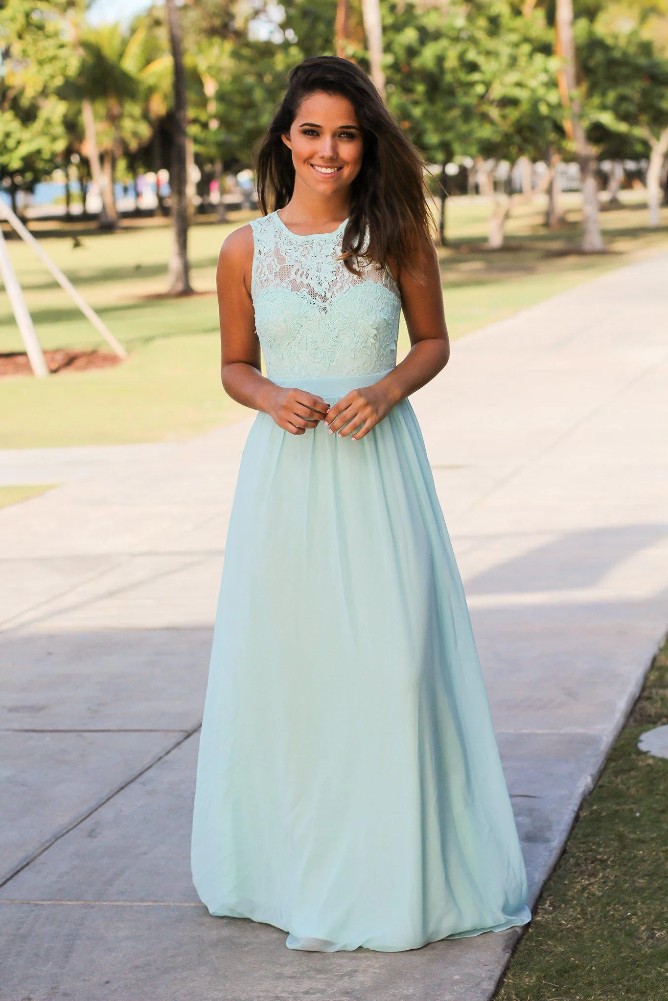 Mint Lace Back Maxi Dress