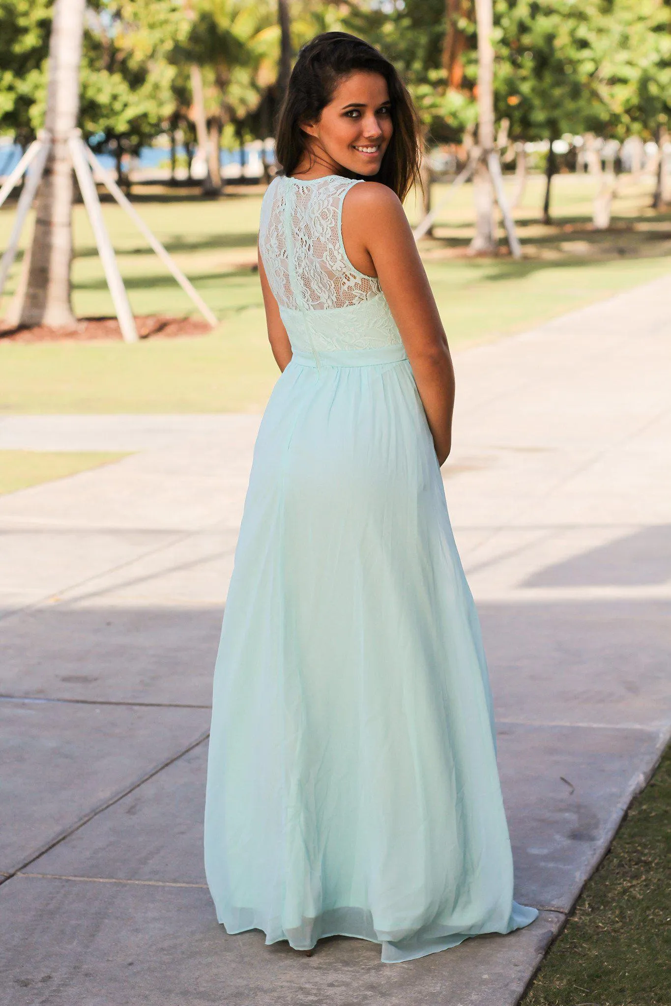 Mint Lace Back Maxi Dress