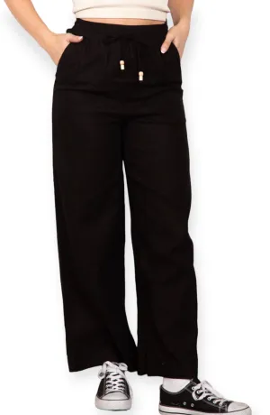 Monterey Summer Linen Wide Pants- Black