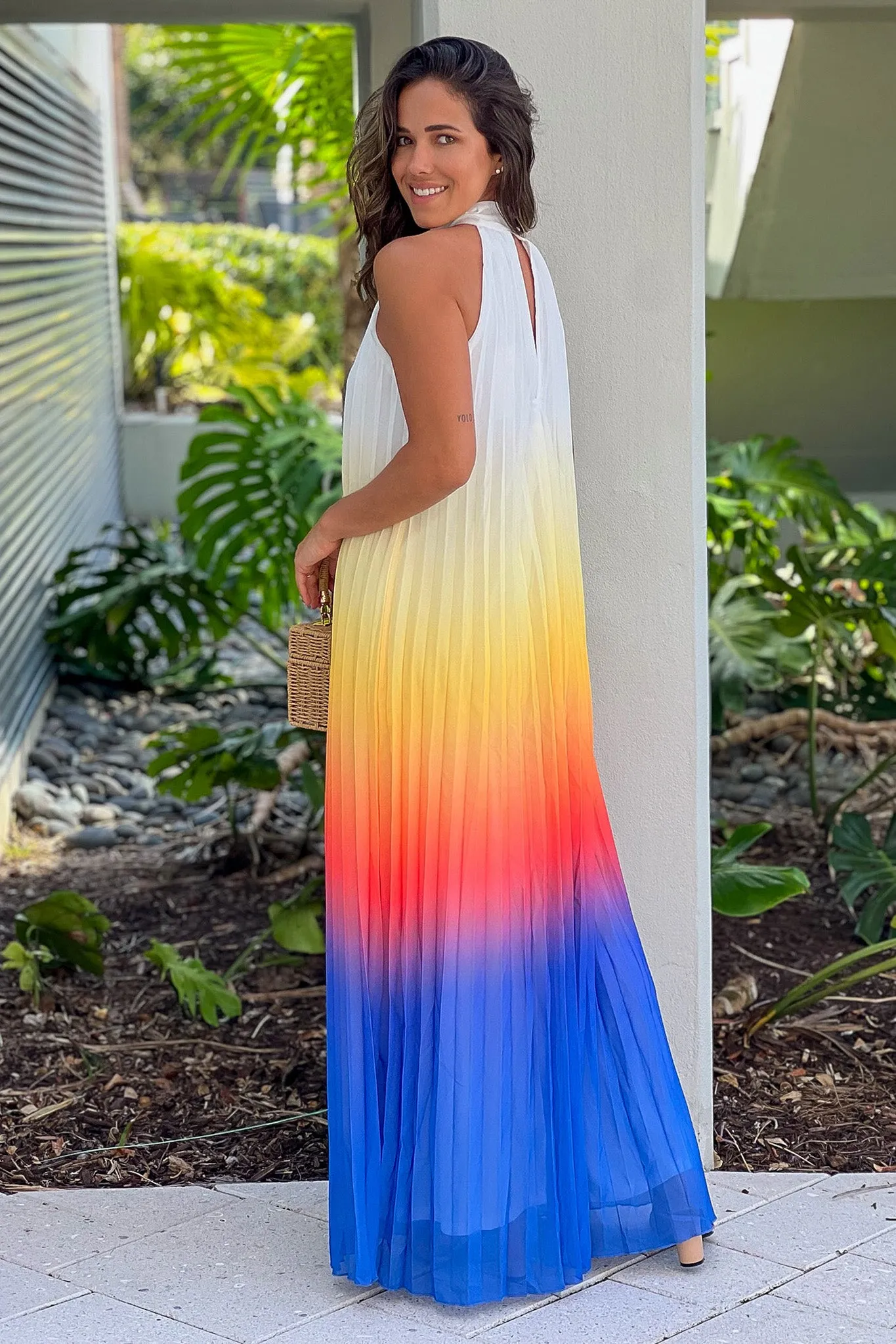 Multi Color Pleated Maxi Dress