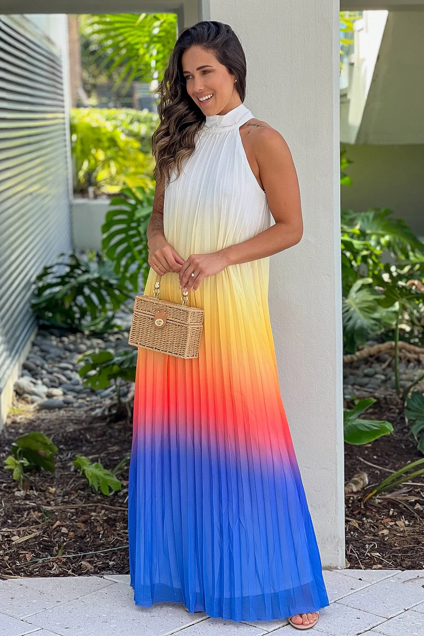 Multi Color Pleated Maxi Dress