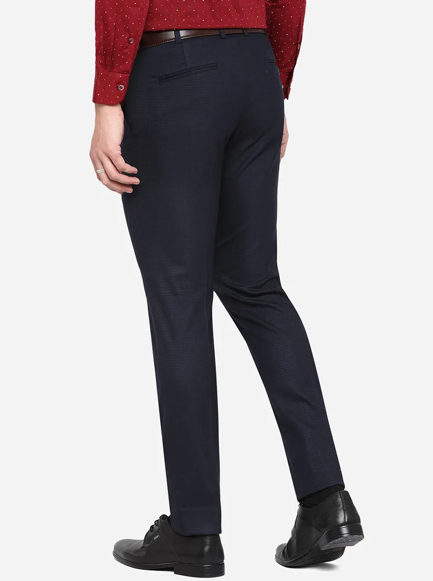 Navy Blue Checked Super Slim Fit Formal Trouser | Greenfibre