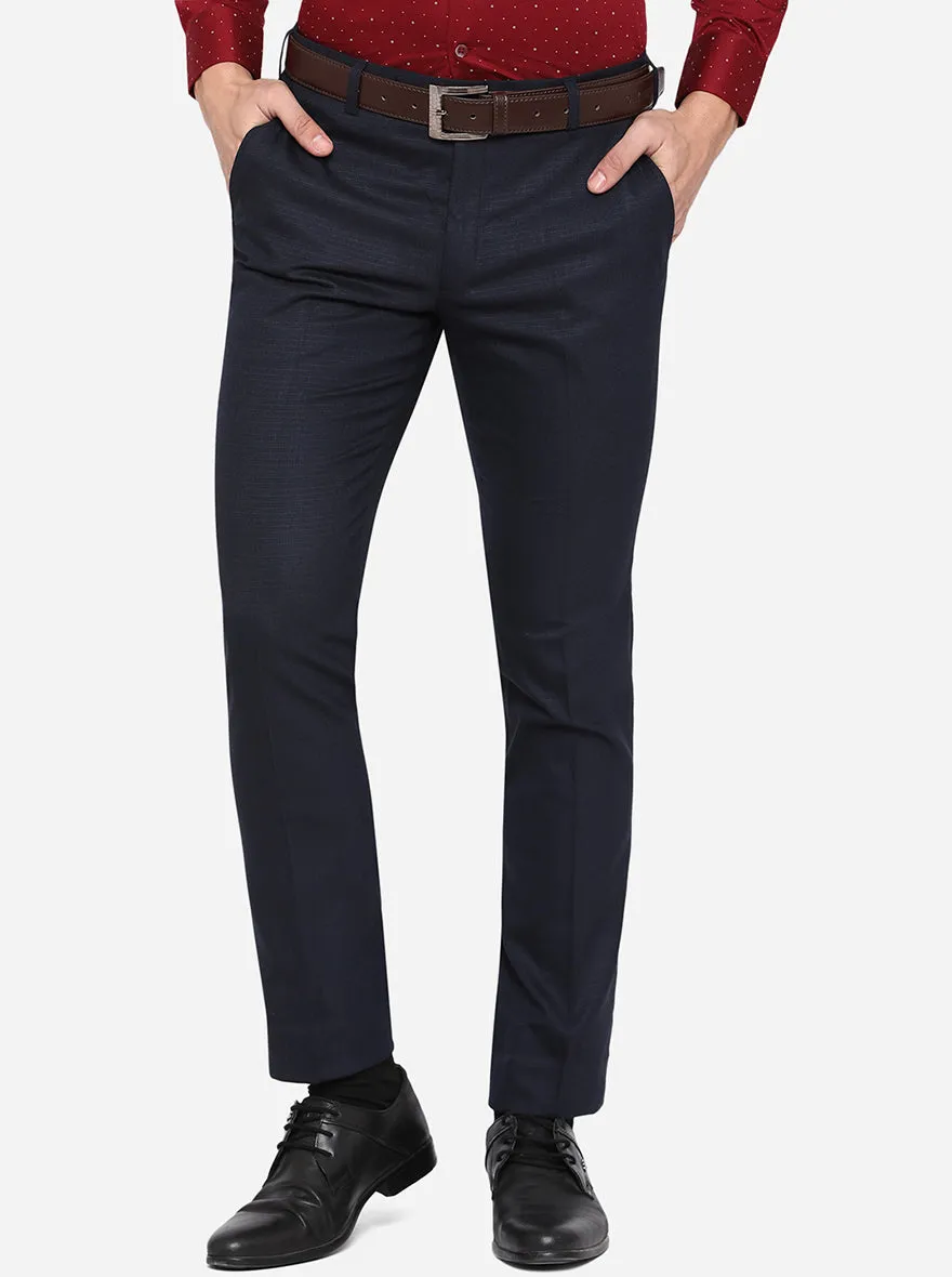 Navy Blue Checked Super Slim Fit Formal Trouser | Greenfibre