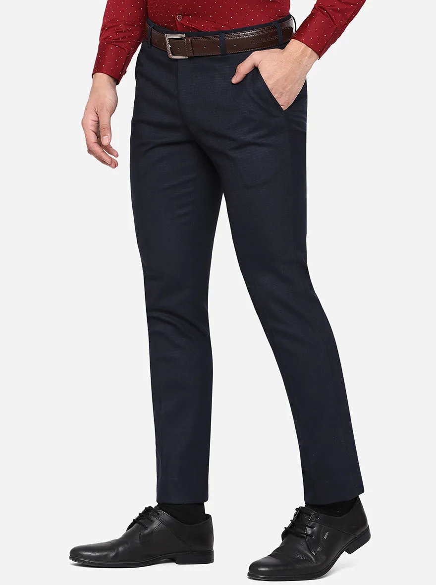 Navy Blue Checked Super Slim Fit Formal Trouser | Greenfibre