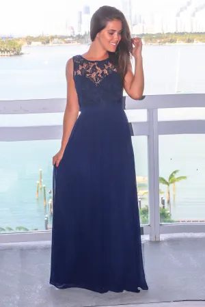 Navy Maxi Dress with Crochet Top