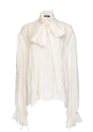 Non-Detachable Bow Silk Blouse