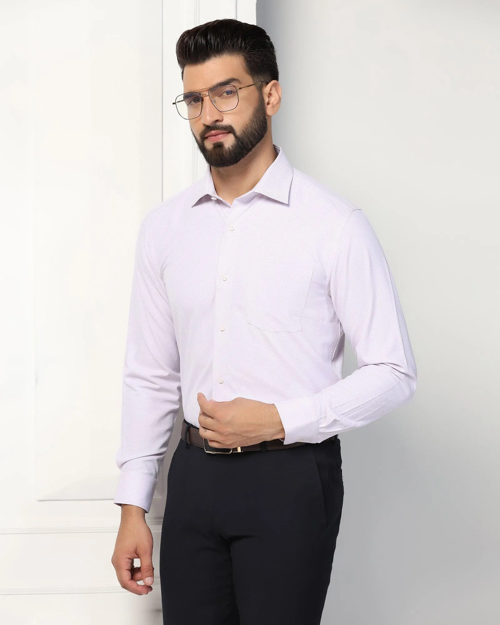 Non Iron Formal Mauve Textured Shirt - Matrix