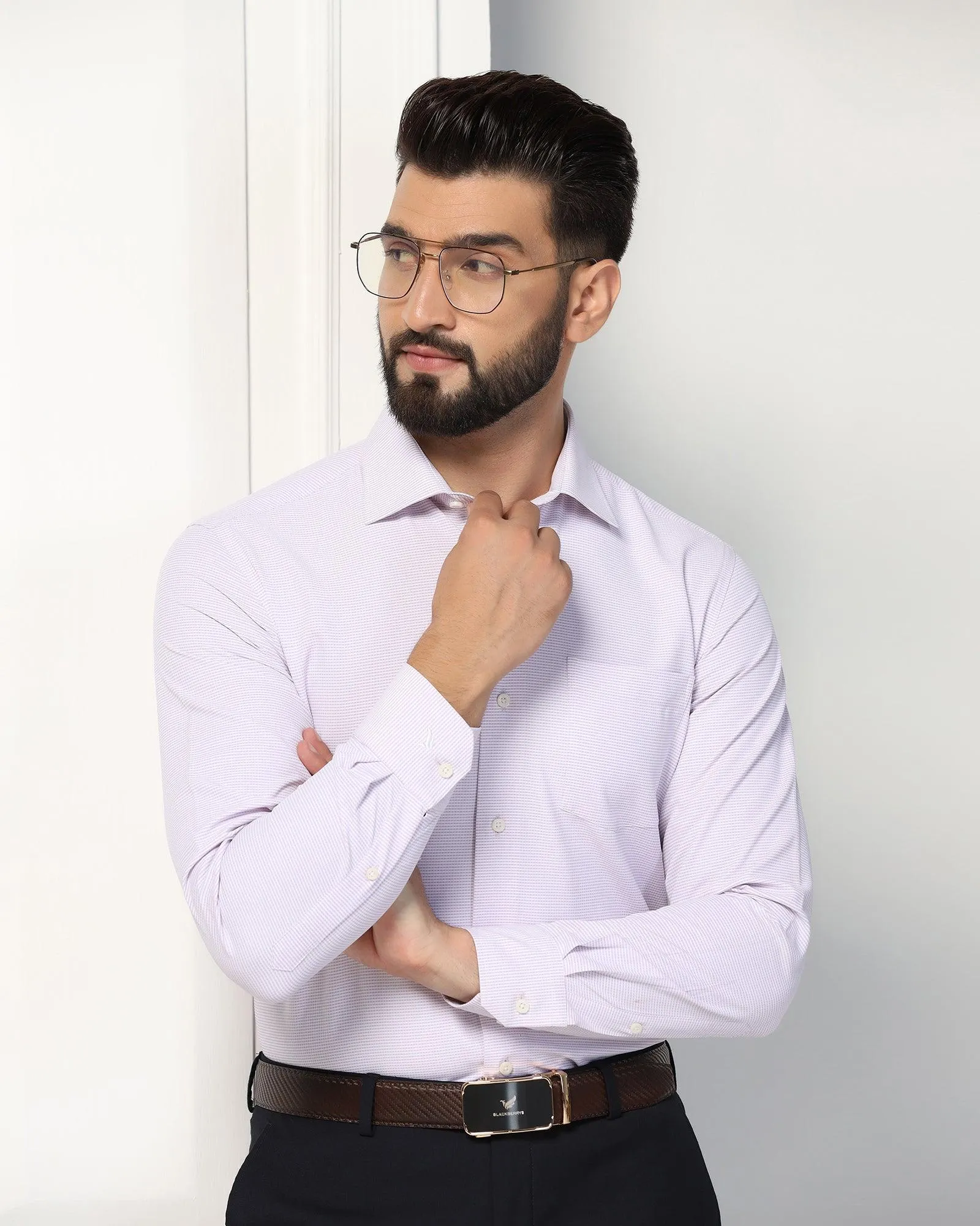 Non Iron Formal Mauve Textured Shirt - Matrix