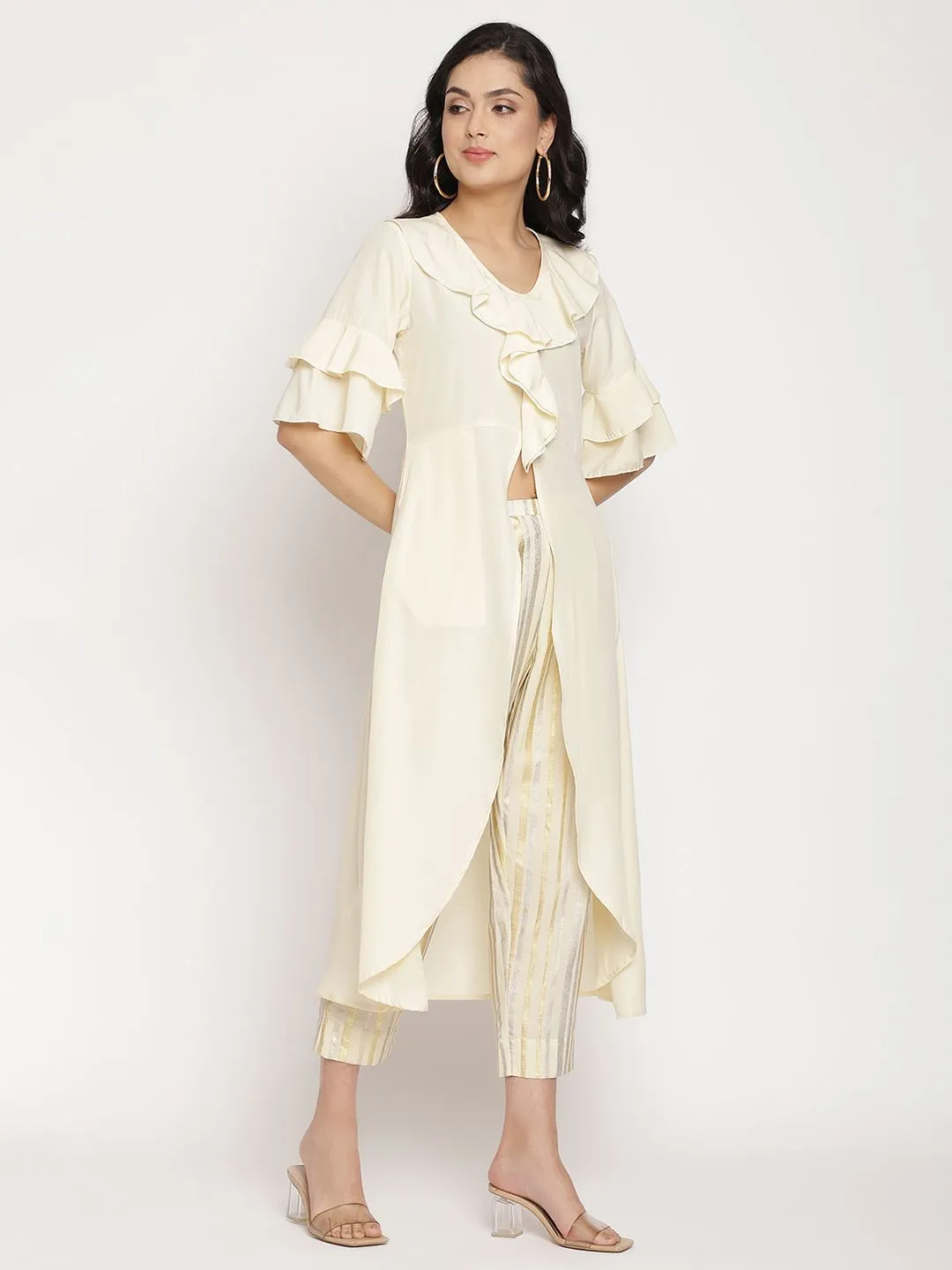 Off White Layered Kurta with Trousers