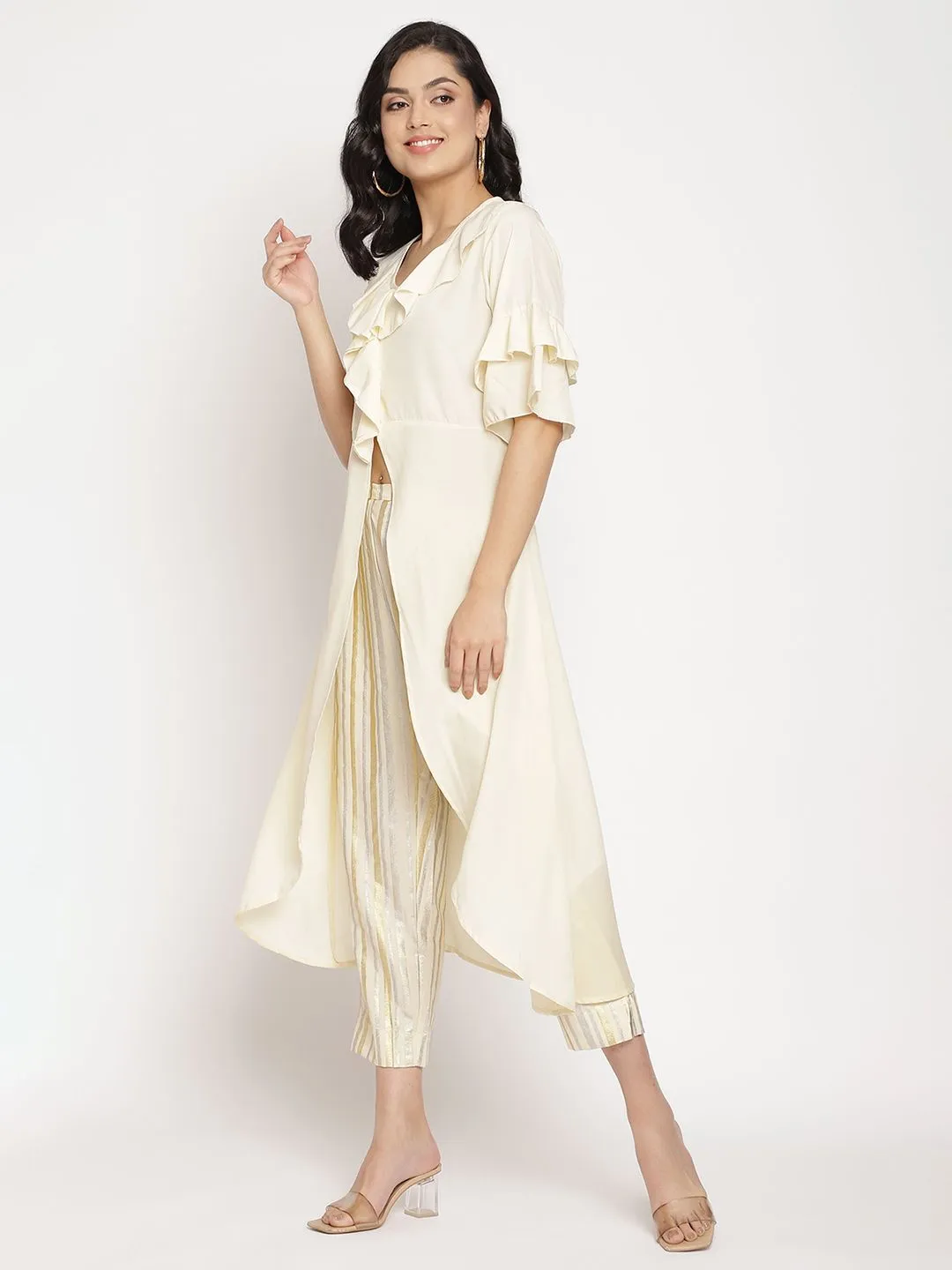 Off White Layered Kurta with Trousers