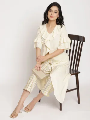 Off White Layered Kurta with Trousers