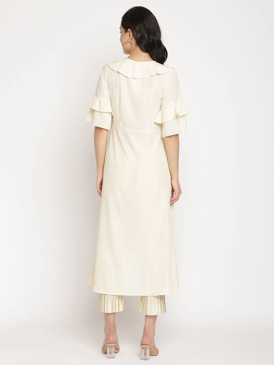 Off White Layered Kurta with Trousers