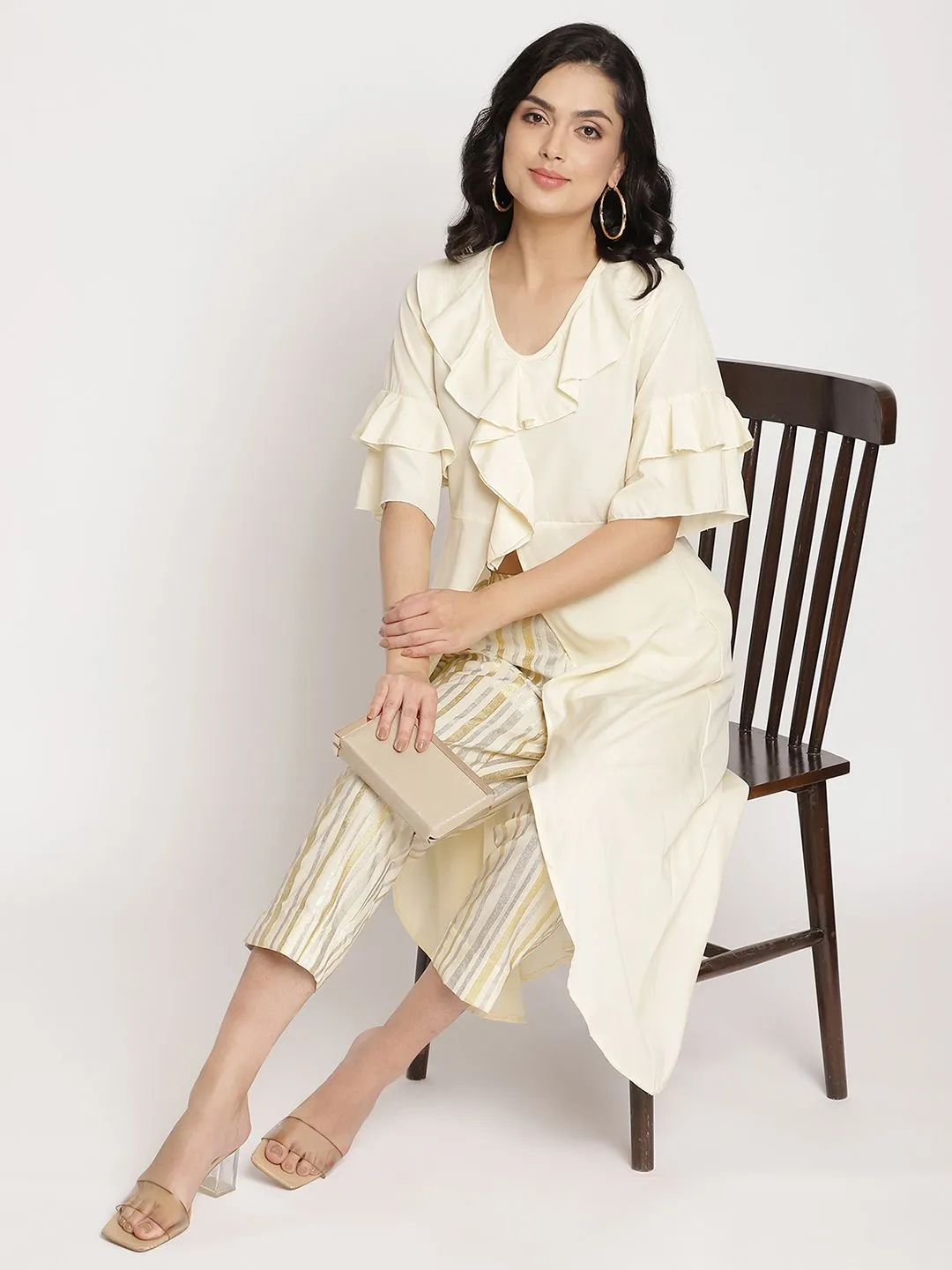 Off White Layered Kurta with Trousers