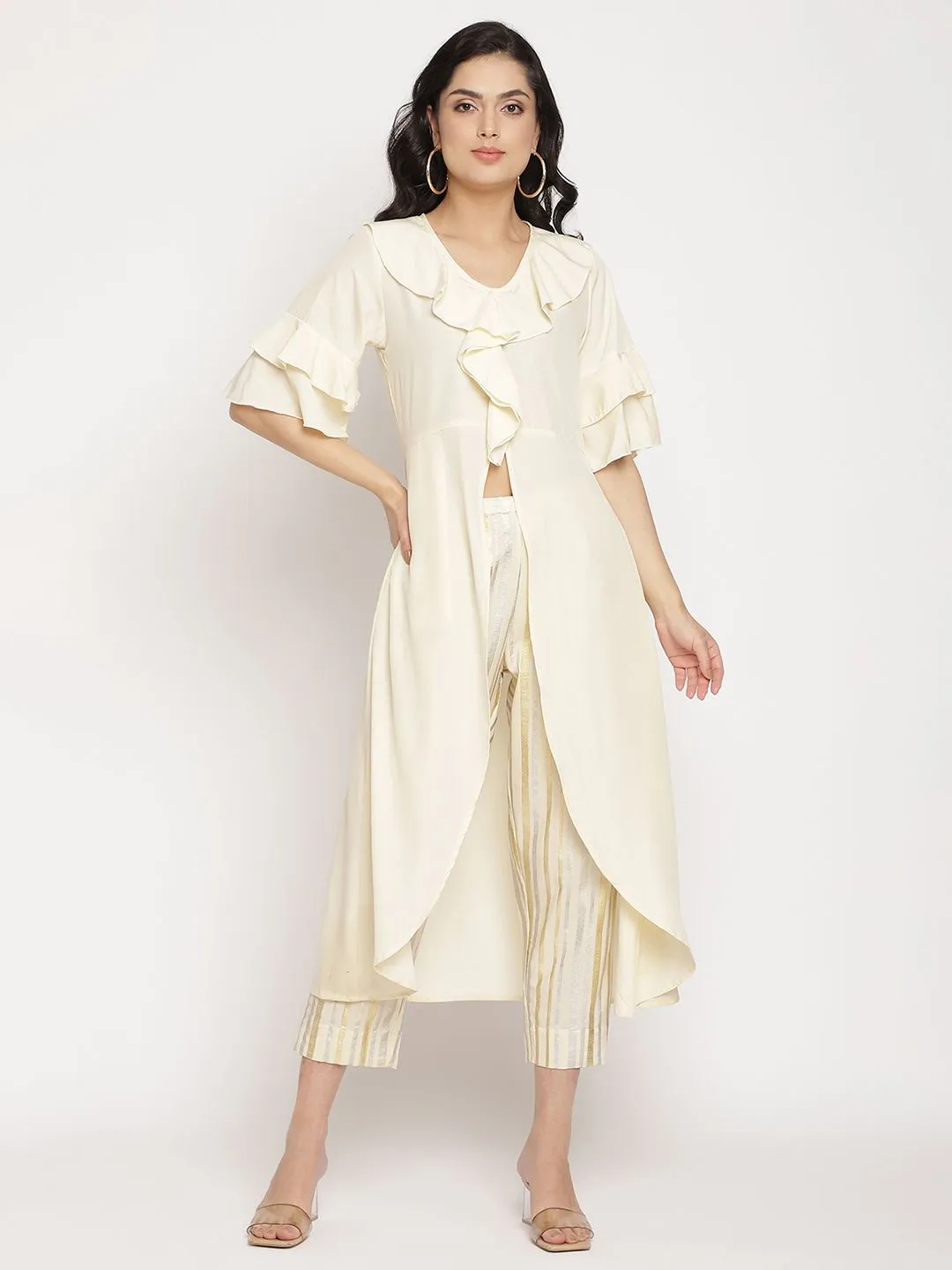 Off White Layered Kurta with Trousers