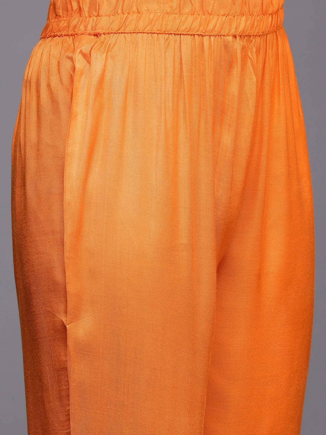 Orange Leheriya Zari Embroidered Silk Georgette Kurta with Shatoon Botton and a Silk Chiffon Dupatta