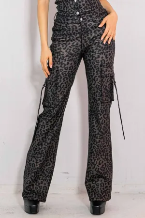 Out Of The Wild Leopard Volume Flare Cargo Pants