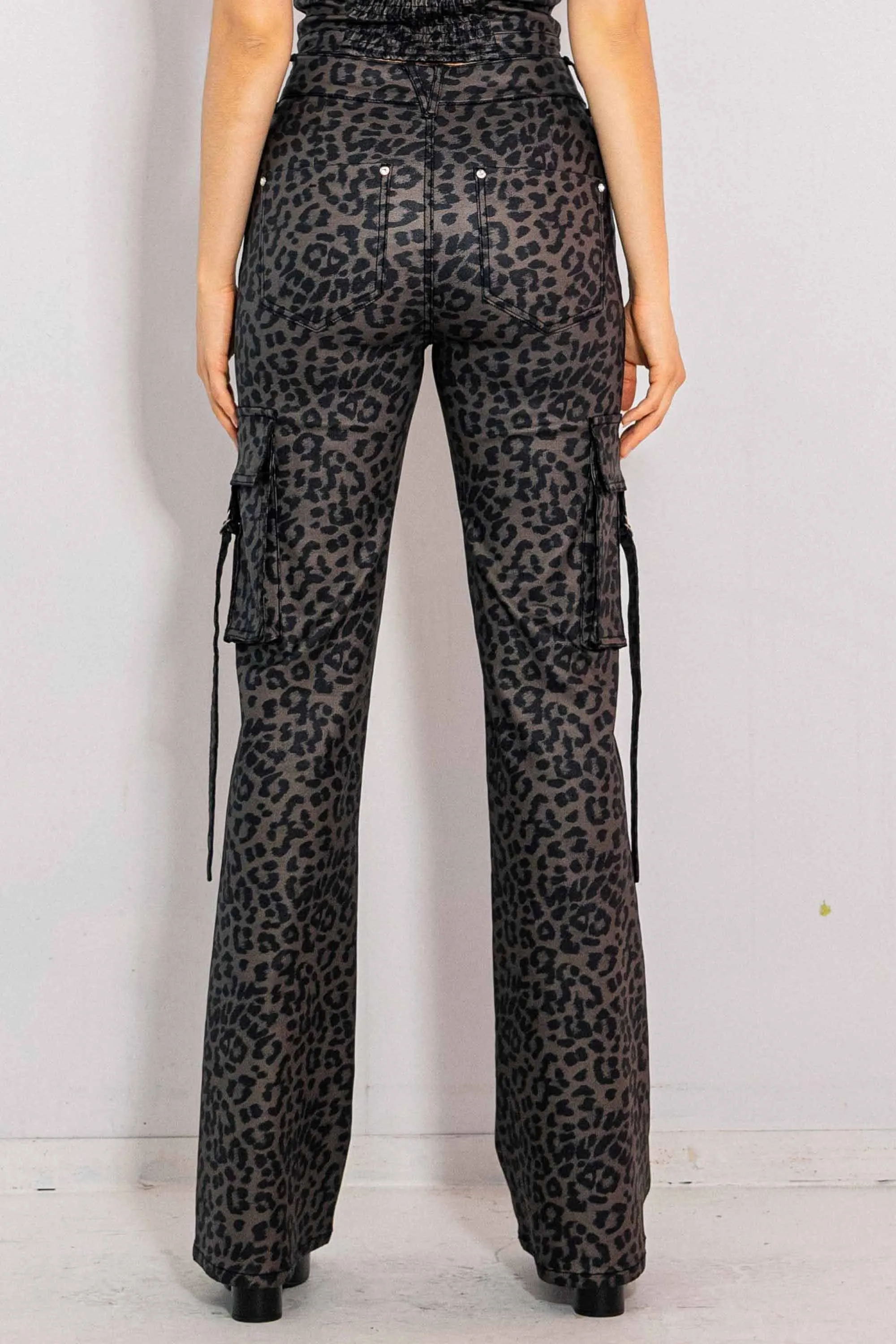 Out Of The Wild Leopard Volume Flare Cargo Pants