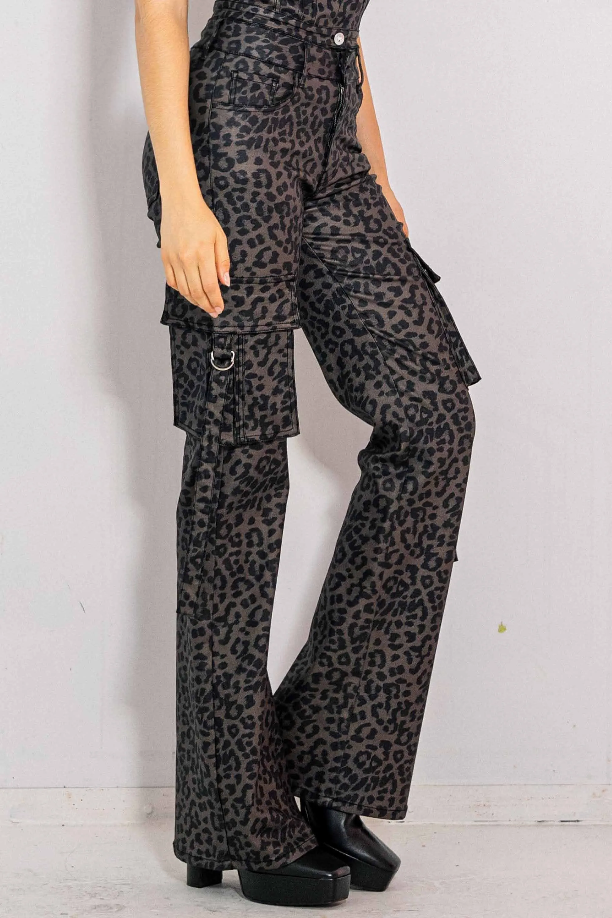 Out Of The Wild Leopard Volume Flare Cargo Pants