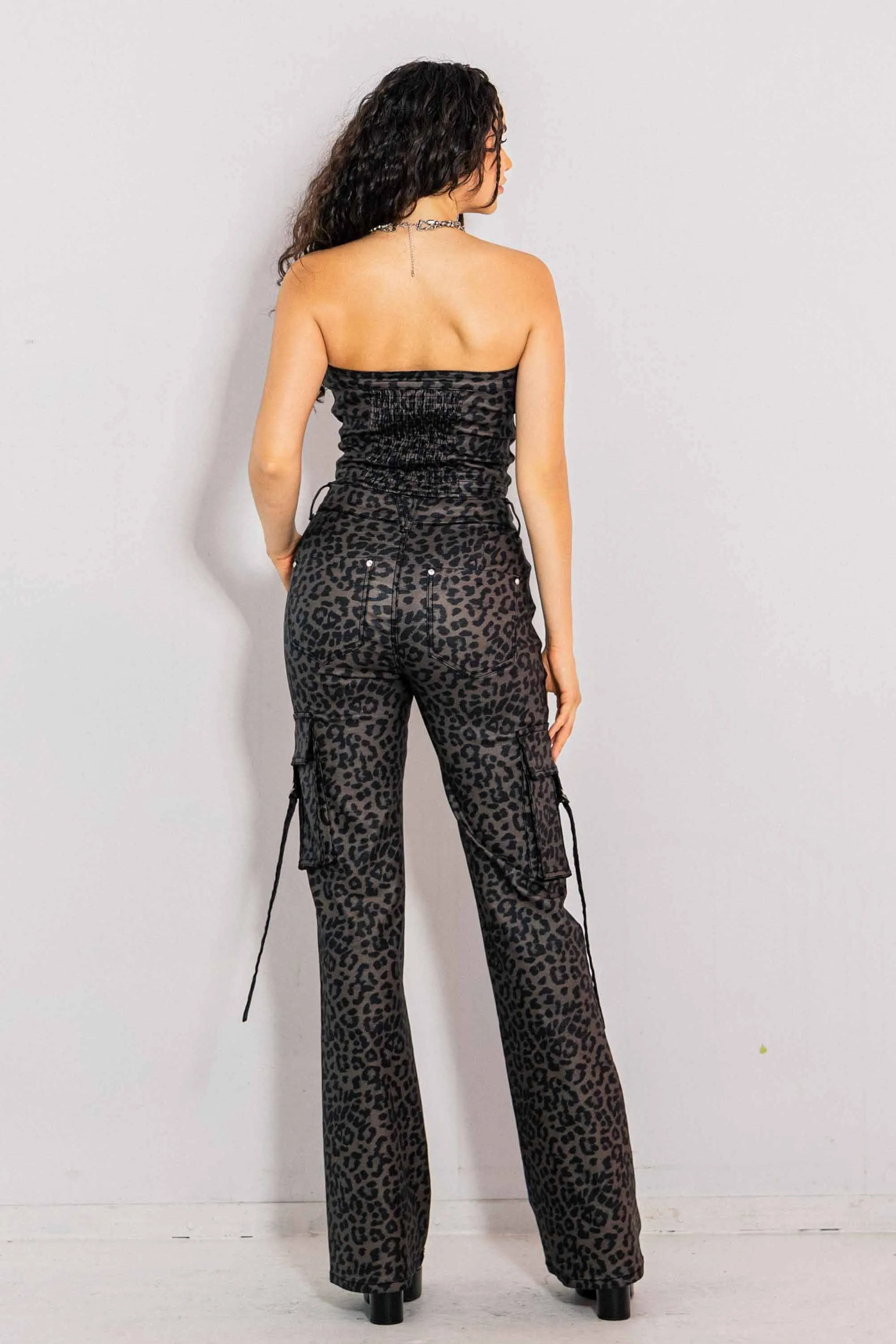 Out Of The Wild Leopard Volume Flare Cargo Pants