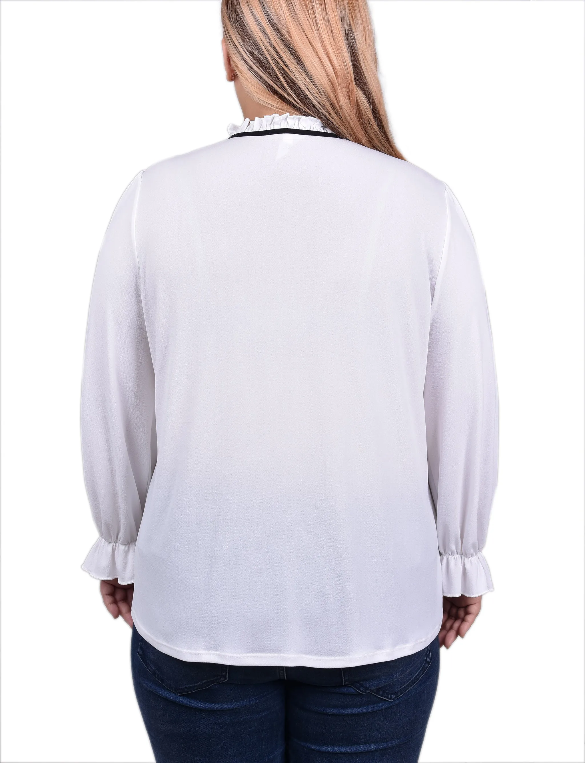 Plus Size Long Sleeve Tie Neck Top