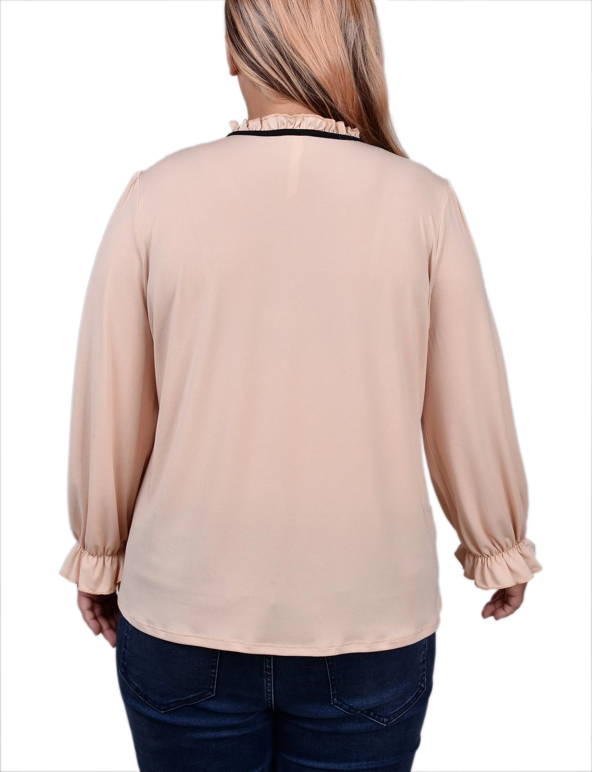 Plus Size Long Sleeve Tie Neck Top