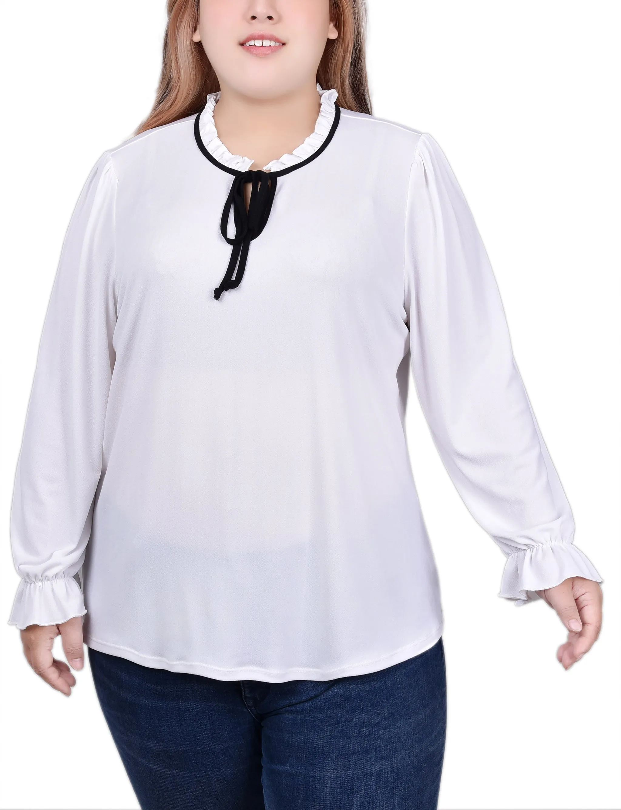 Plus Size Long Sleeve Tie Neck Top