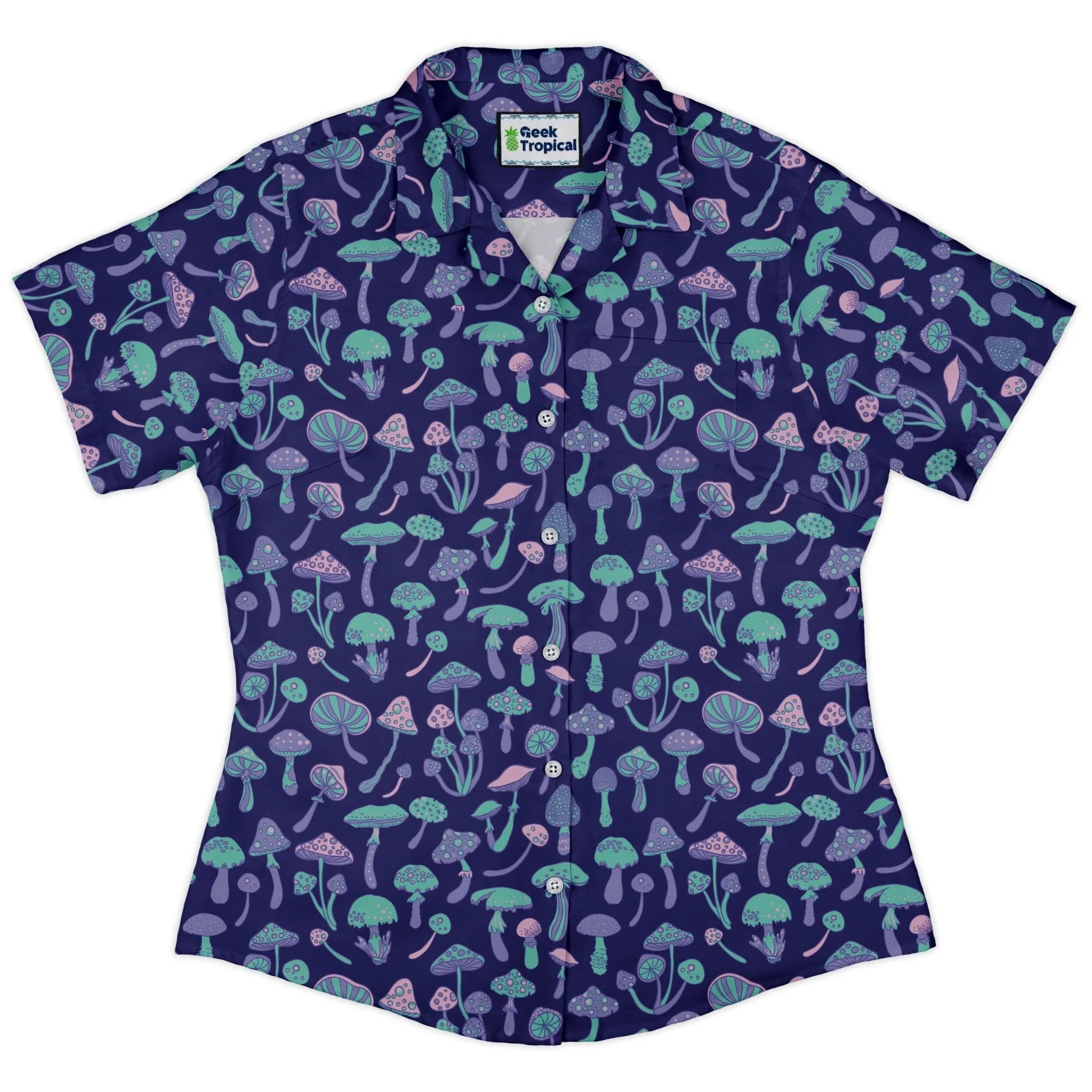 Psychedelic Mushrooms Curvy Button Up Shirt