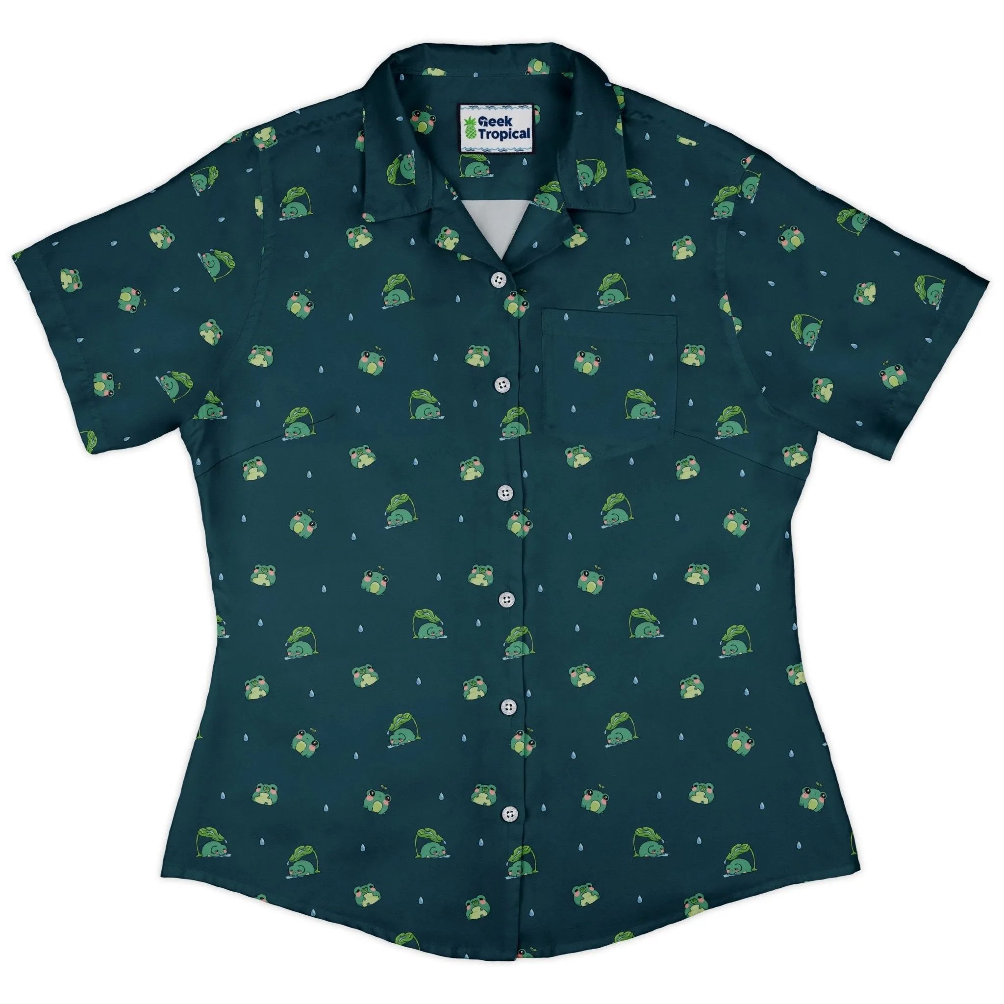 Raining Frogs Dark Teal Curvy Button Up Shirt