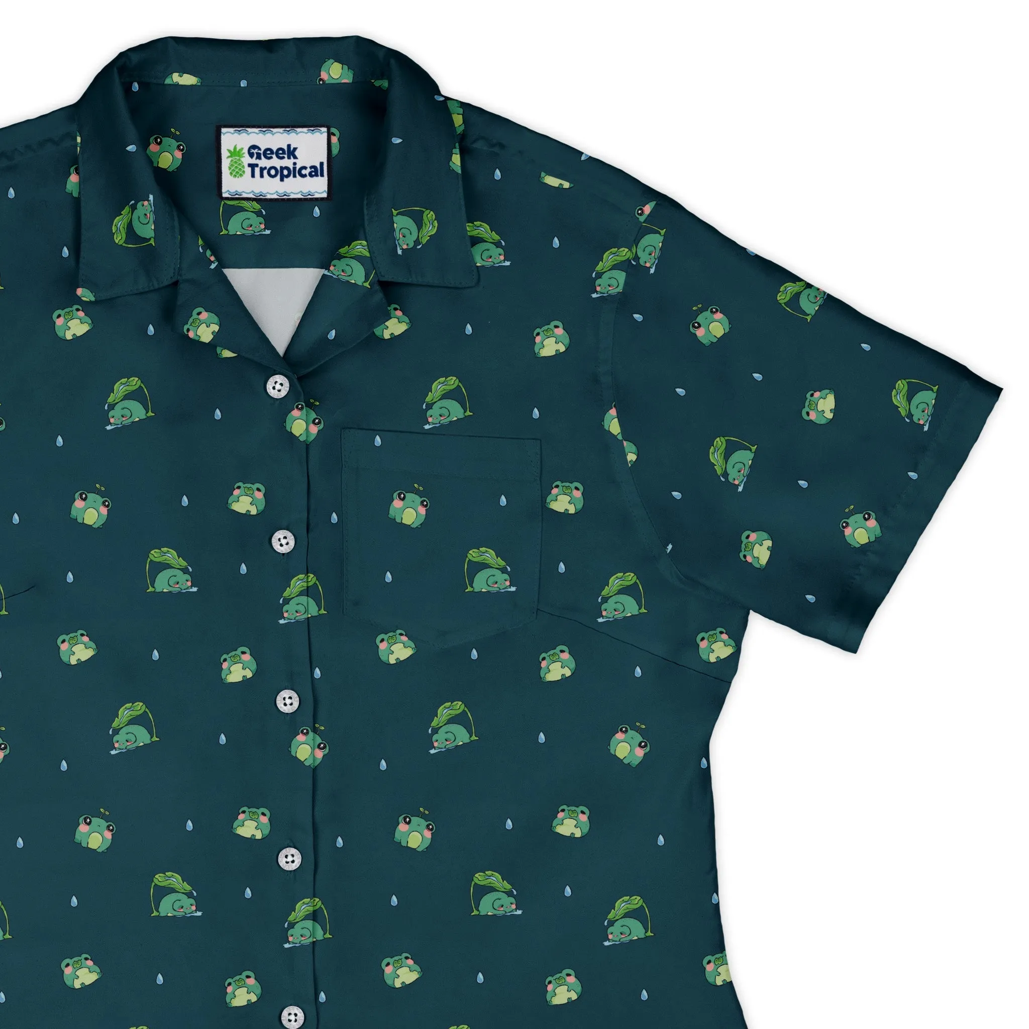 Raining Frogs Dark Teal Curvy Button Up Shirt