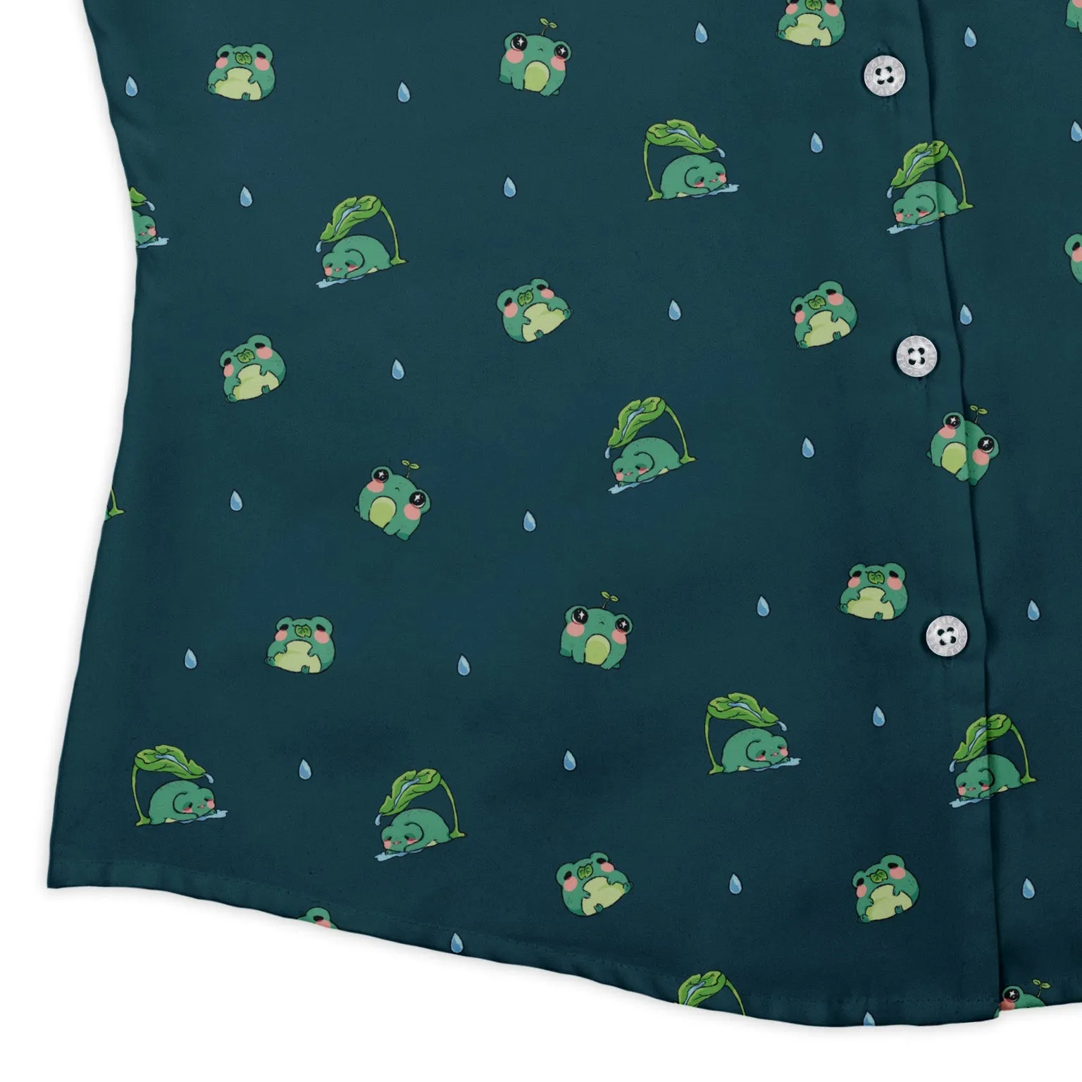 Raining Frogs Dark Teal Curvy Button Up Shirt