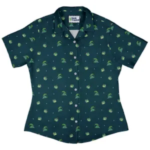 Raining Frogs Dark Teal Curvy Button Up Shirt