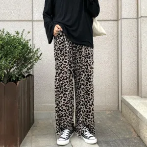 Retro Leopard Print Straight Comfy Pants