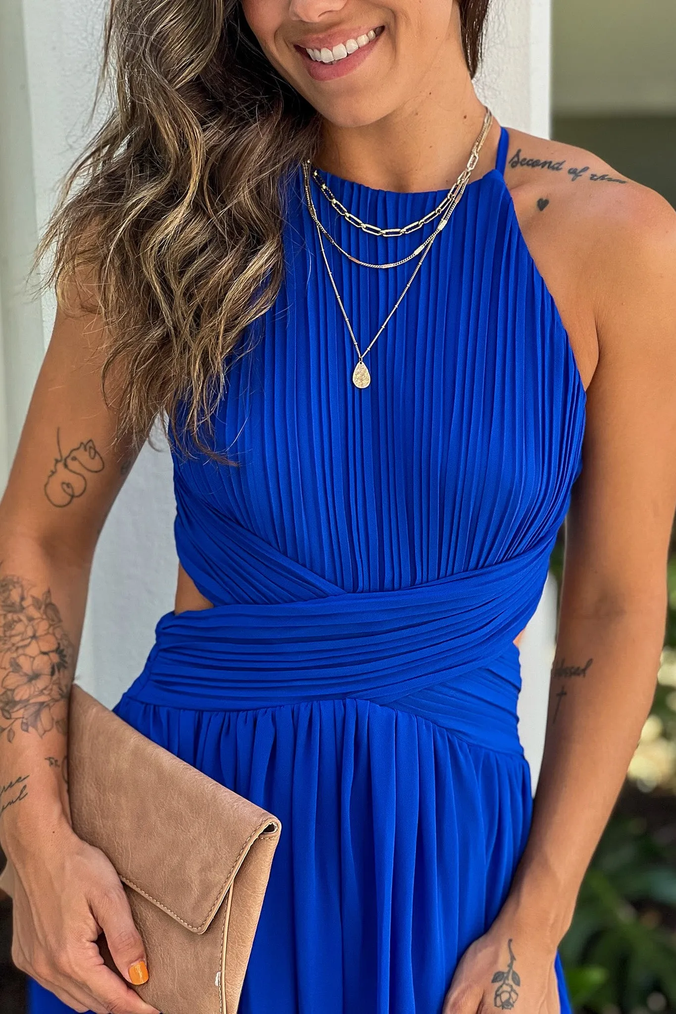 Royal Blue Pleated Maxi Dress