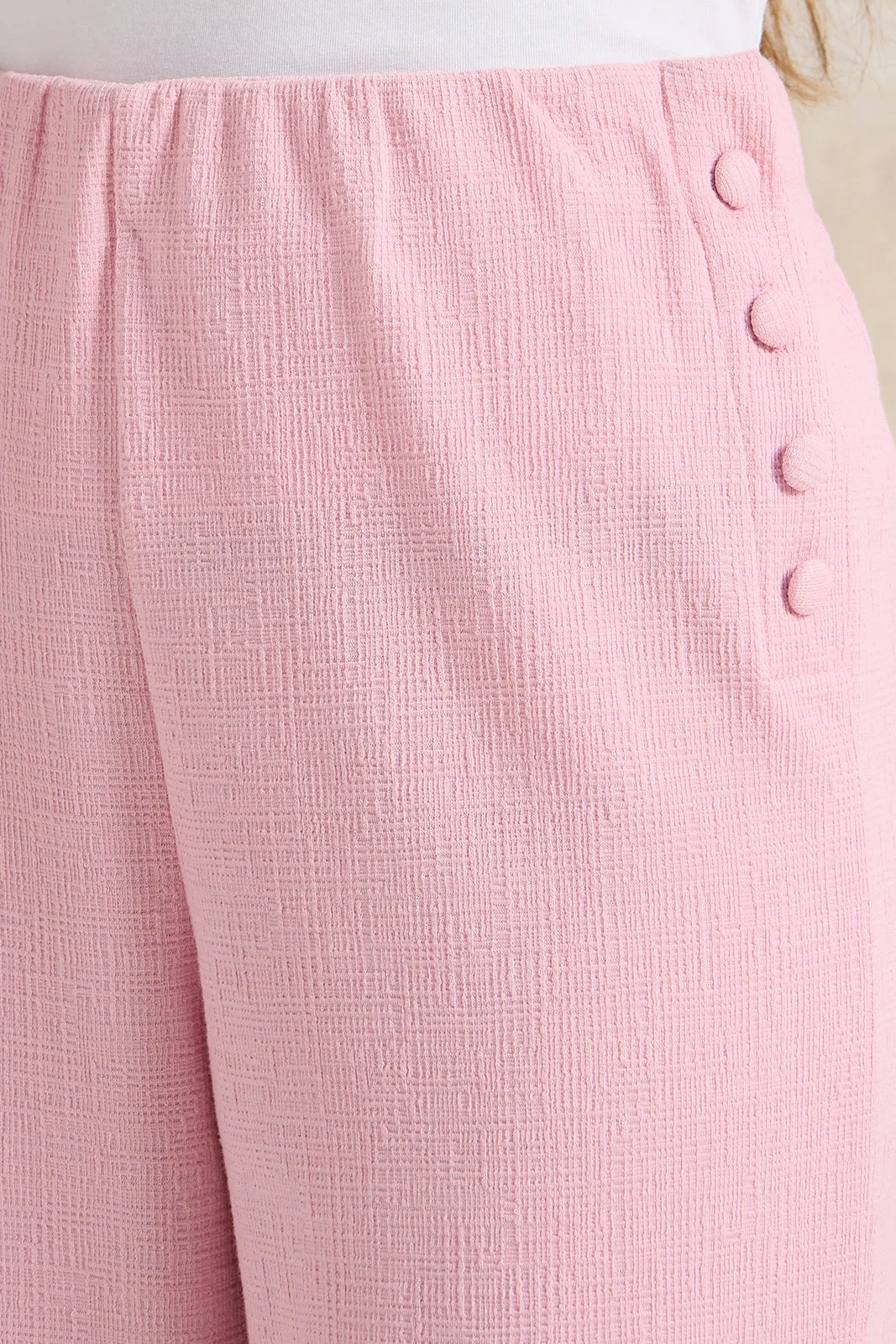 Senior Girls Pink Embellished Wide Leg Pants