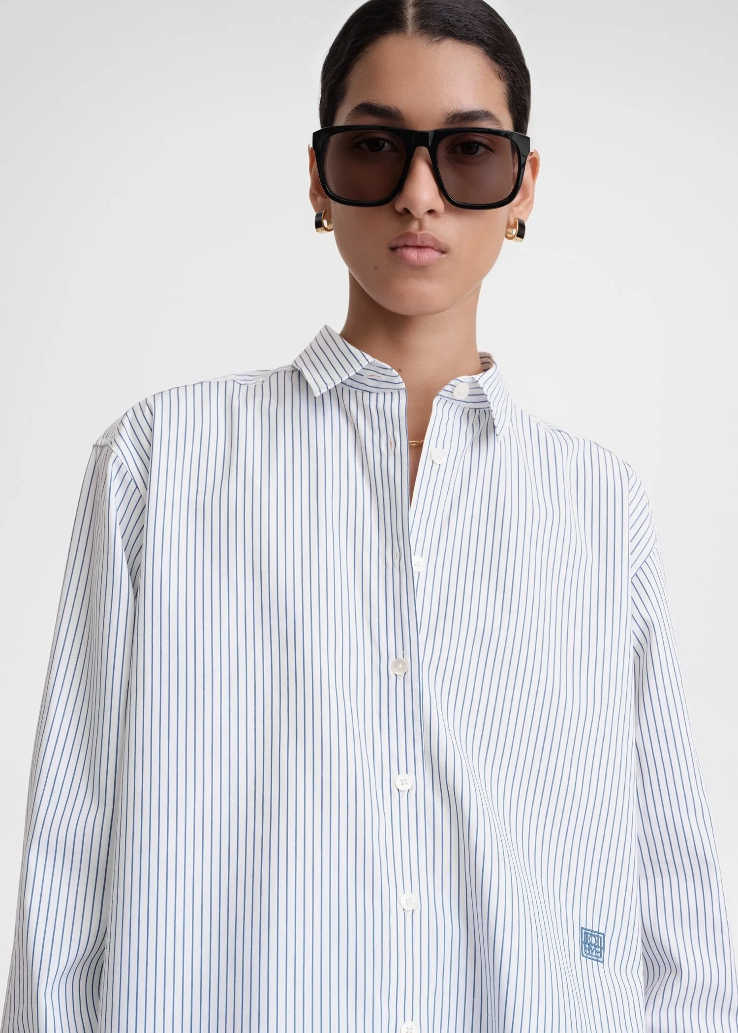 Signature cotton shirt navy stripe