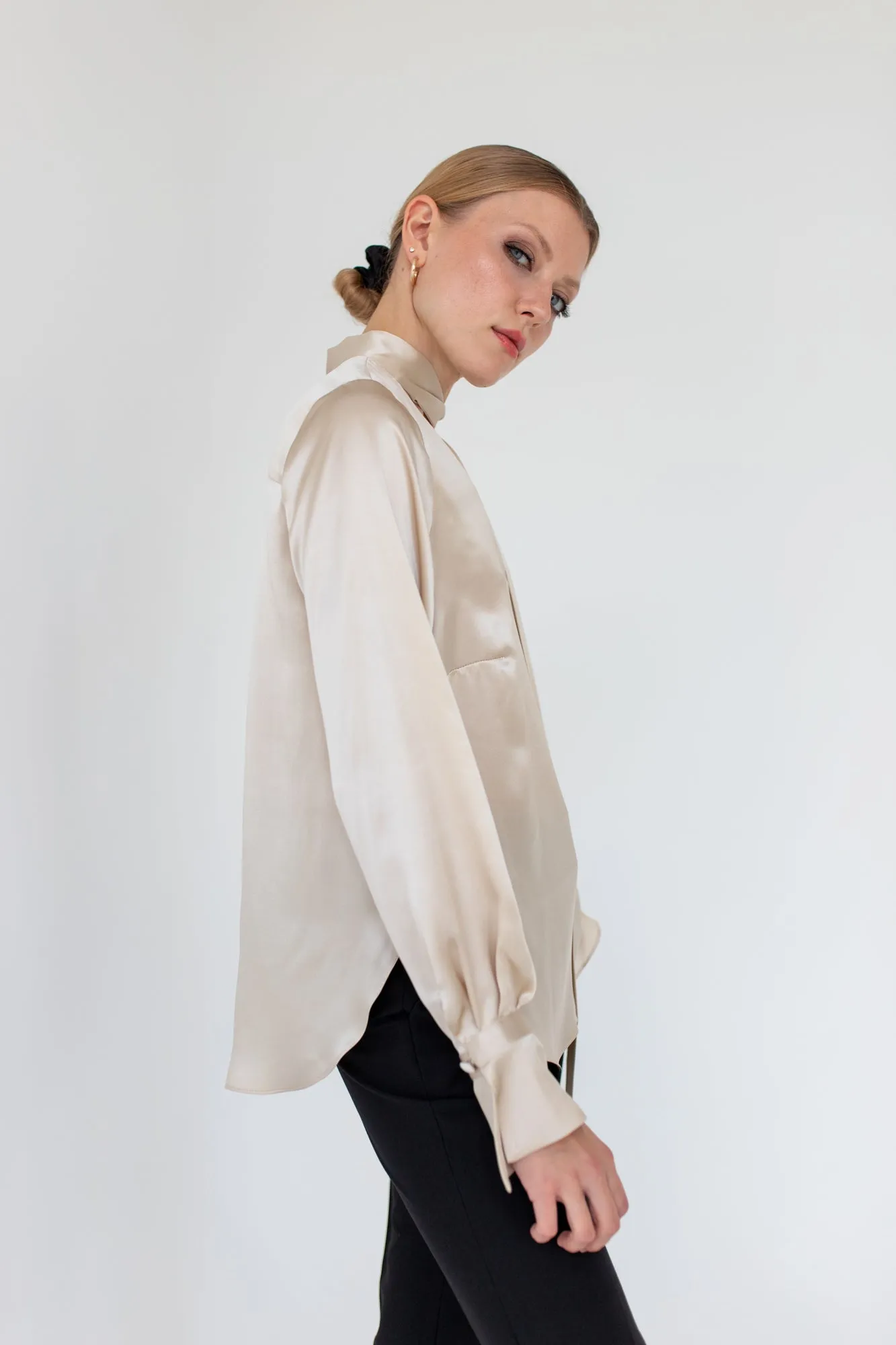 Silk Blouse With A Sash Beige