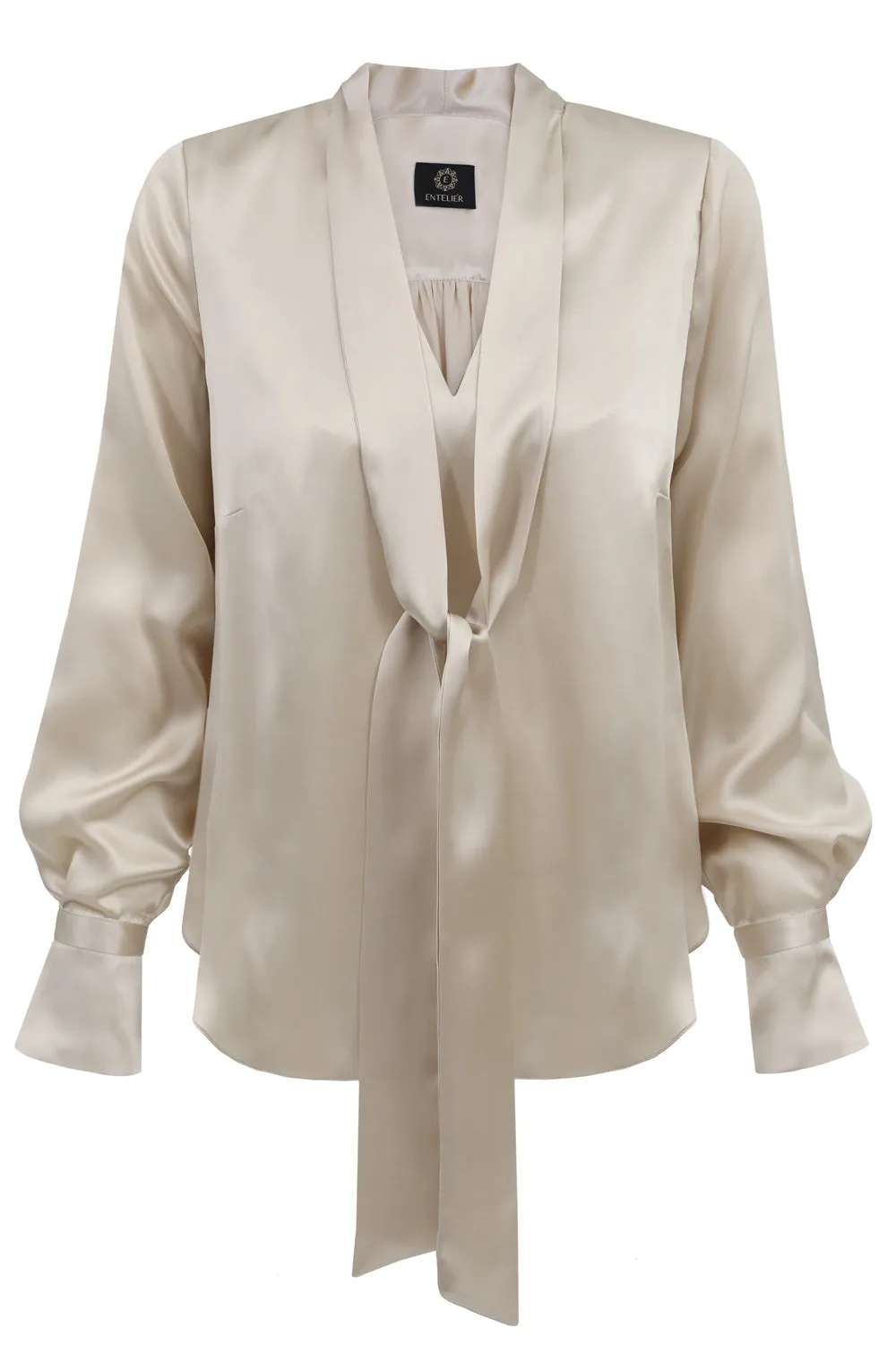 Silk Blouse With A Sash Beige