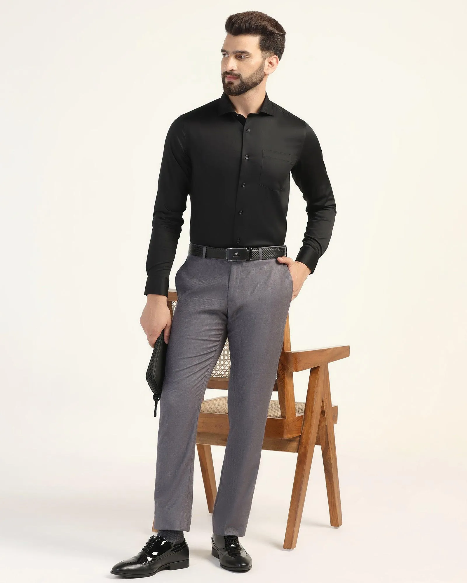 Slim Comfort B-95 Formal Grey Textured Trouser - Zeta