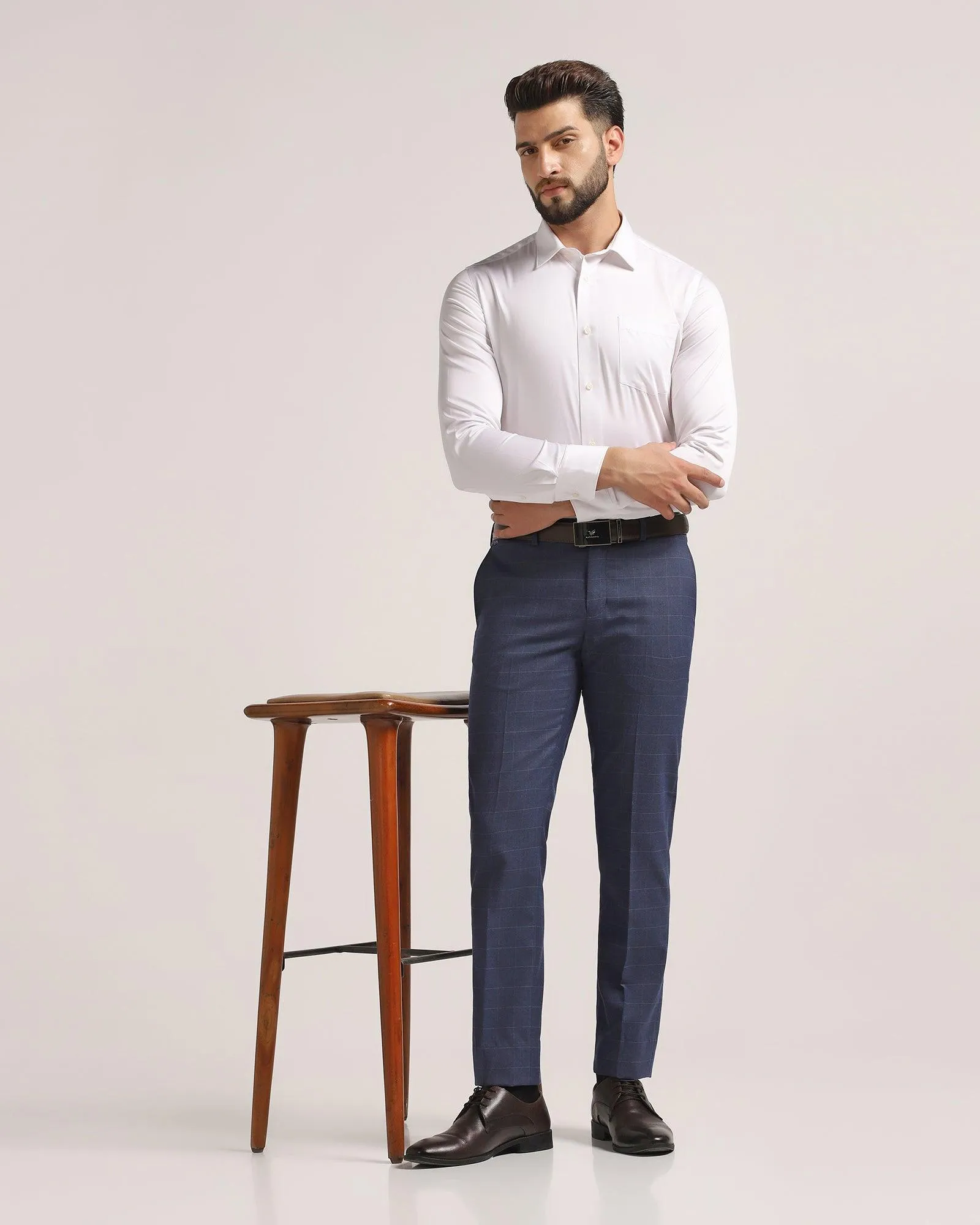 Slim Comfort B-95 Formal Navy Check Trouser - Mag