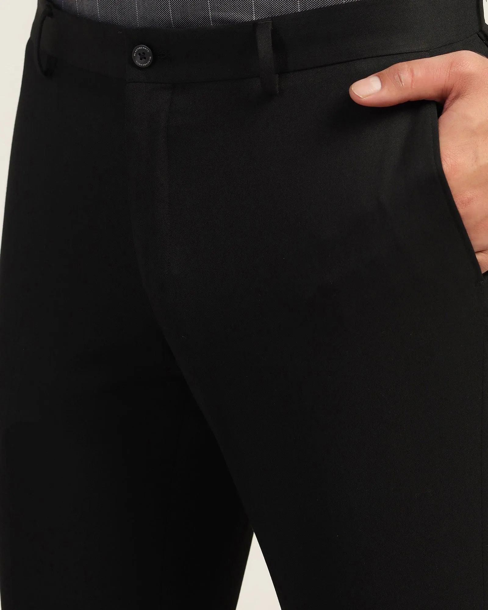 Slim Fit B-91 Formal Black Solid Trouser - Black