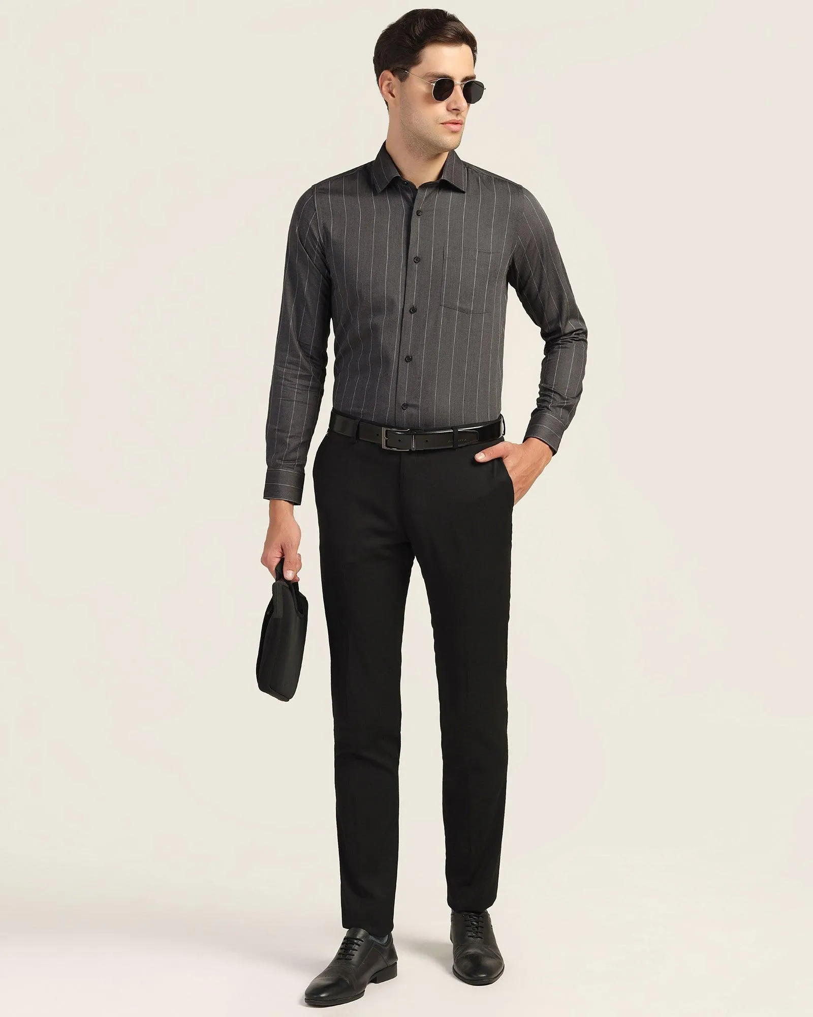 Slim Fit B-91 Formal Black Solid Trouser - Black