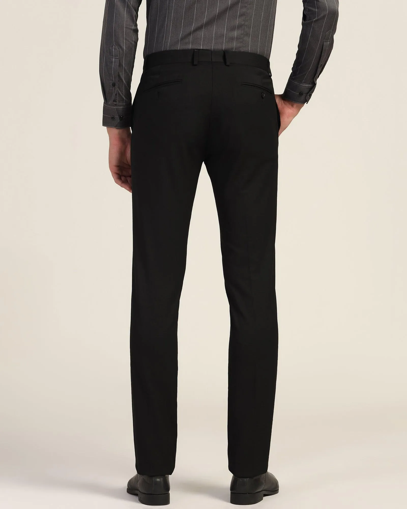 Slim Fit B-91 Formal Black Solid Trouser - Black