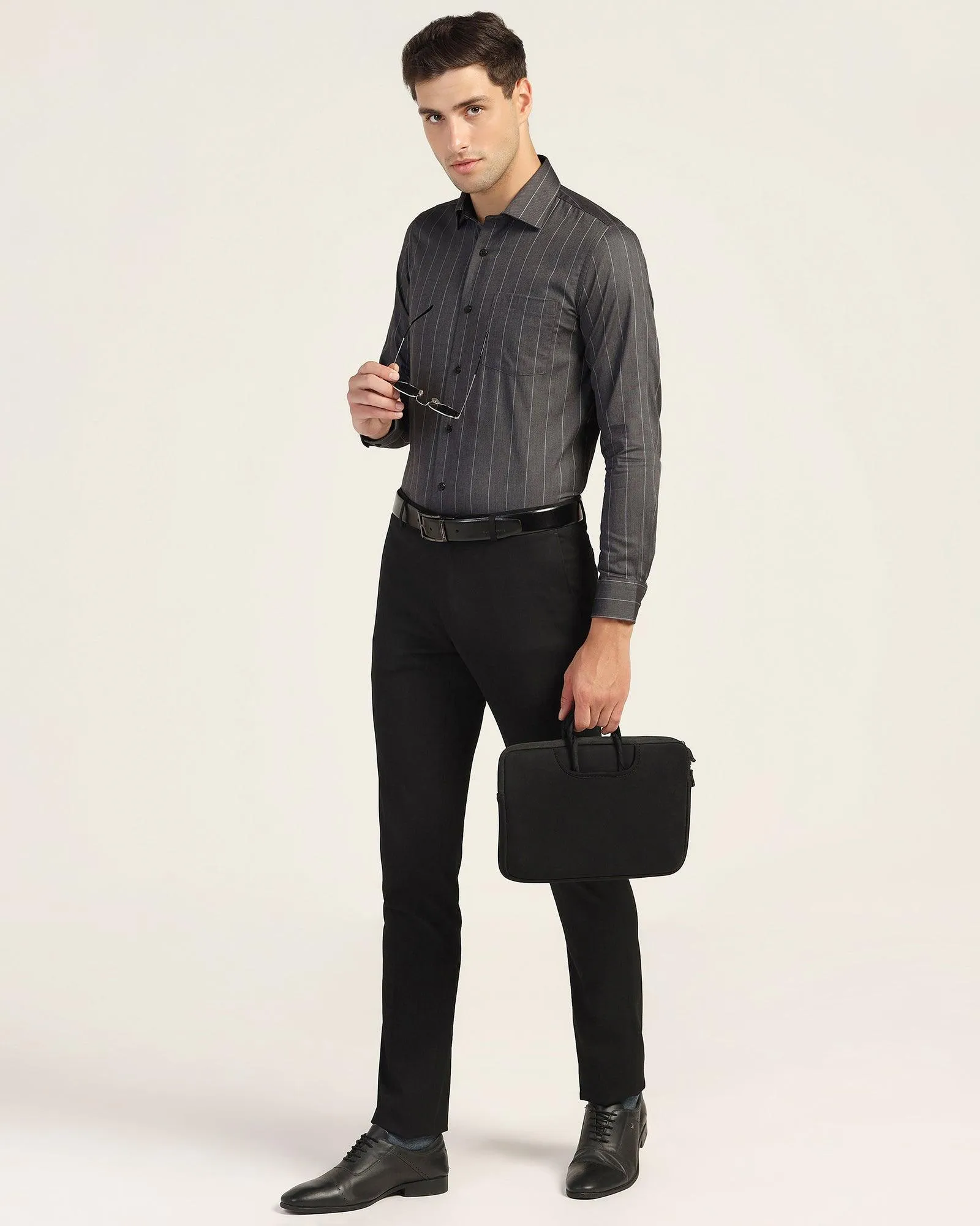 Slim Fit B-91 Formal Black Solid Trouser - Black