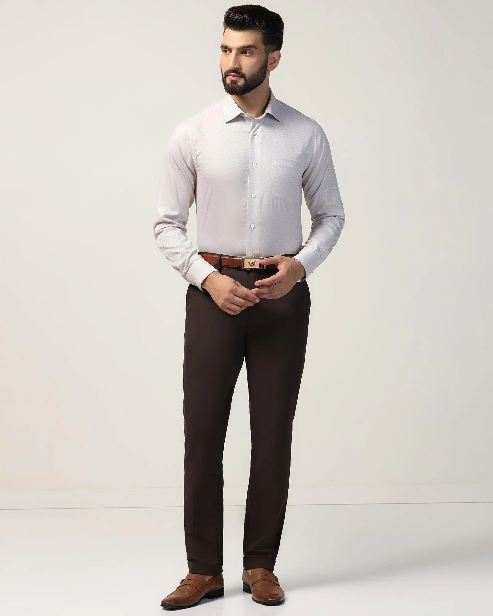 Slim Fit B-91 Formal Dark Brown Solid Trouser - Hayabusa