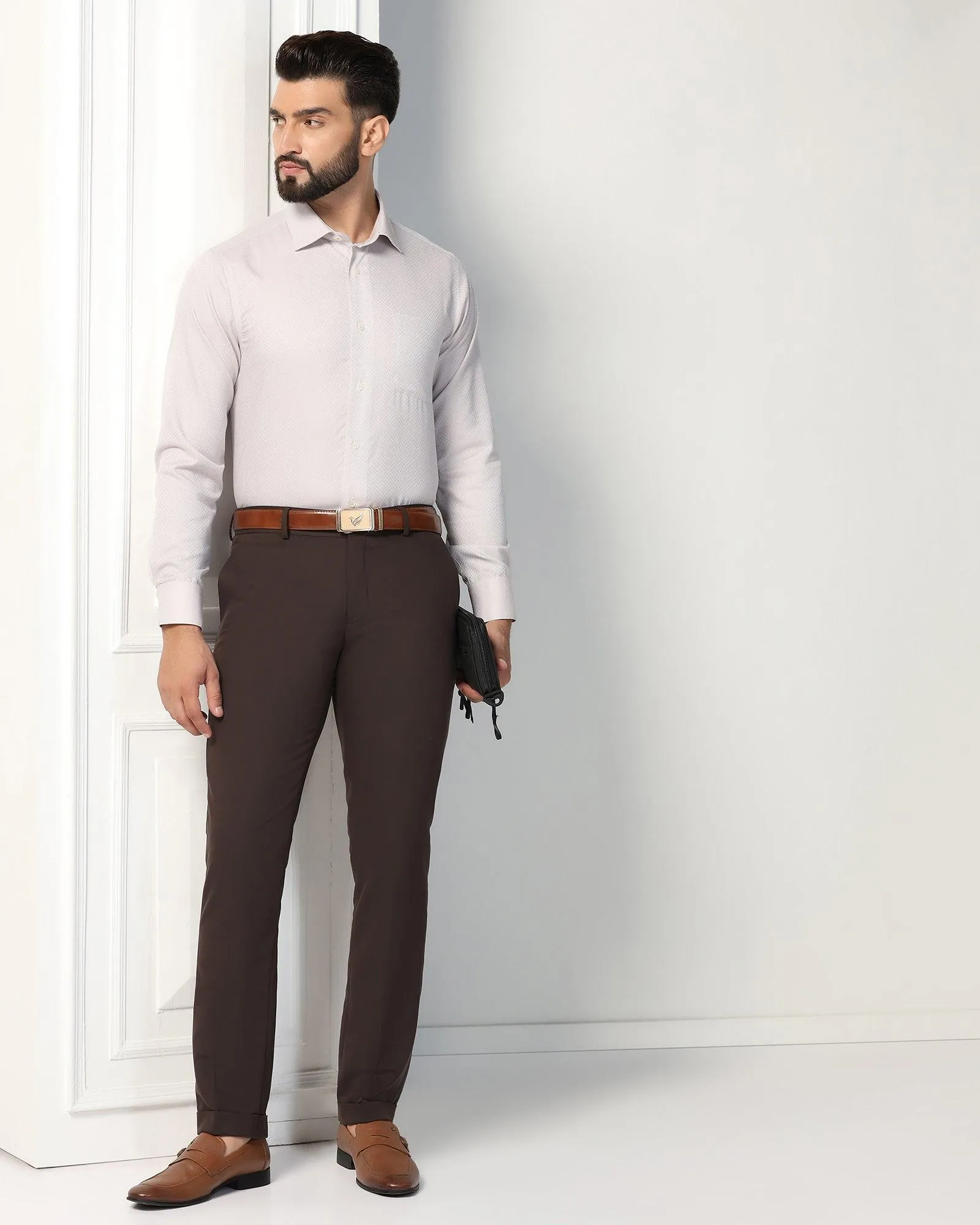 Slim Fit B-91 Formal Dark Brown Solid Trouser - Hayabusa