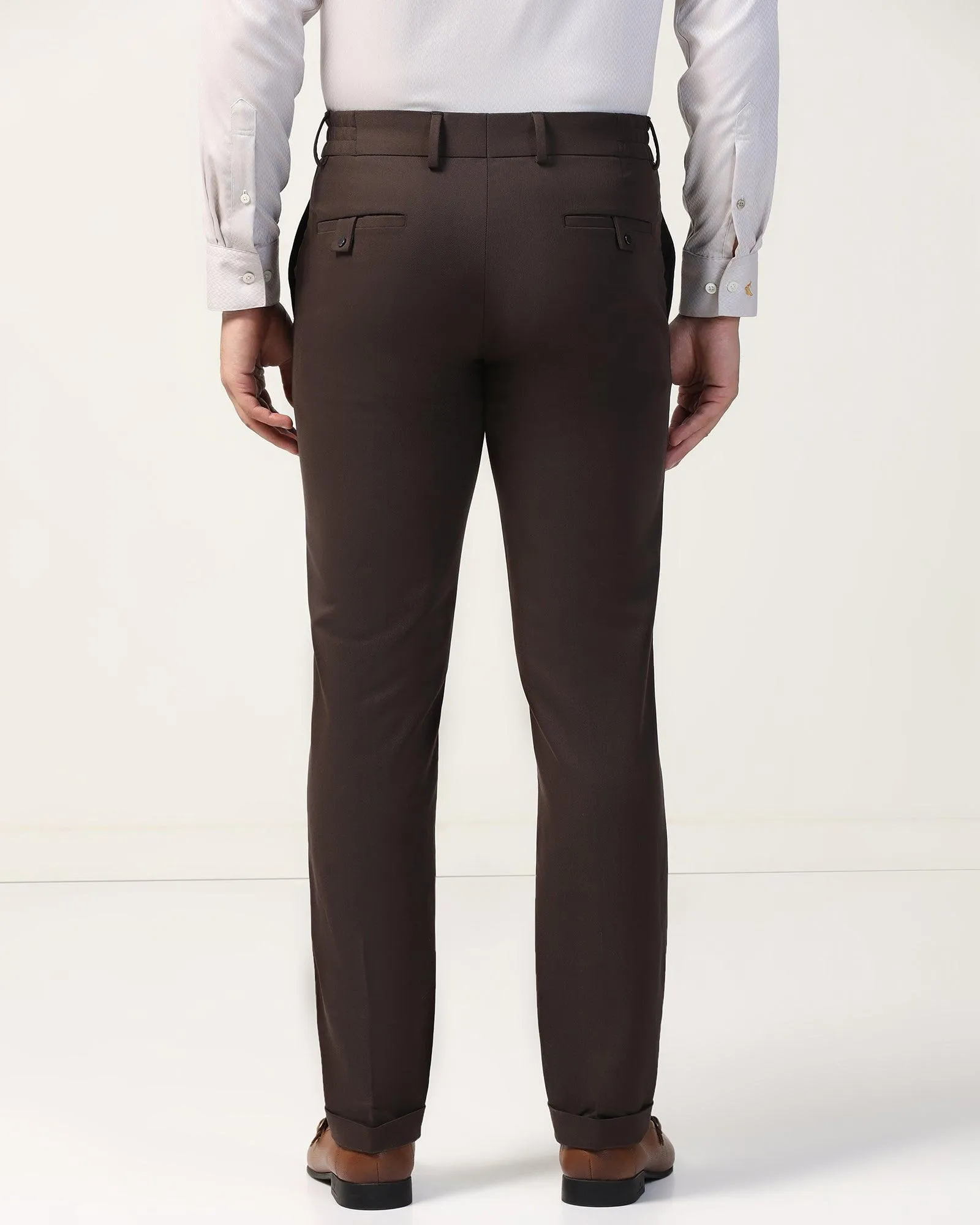 Slim Fit B-91 Formal Dark Brown Solid Trouser - Hayabusa