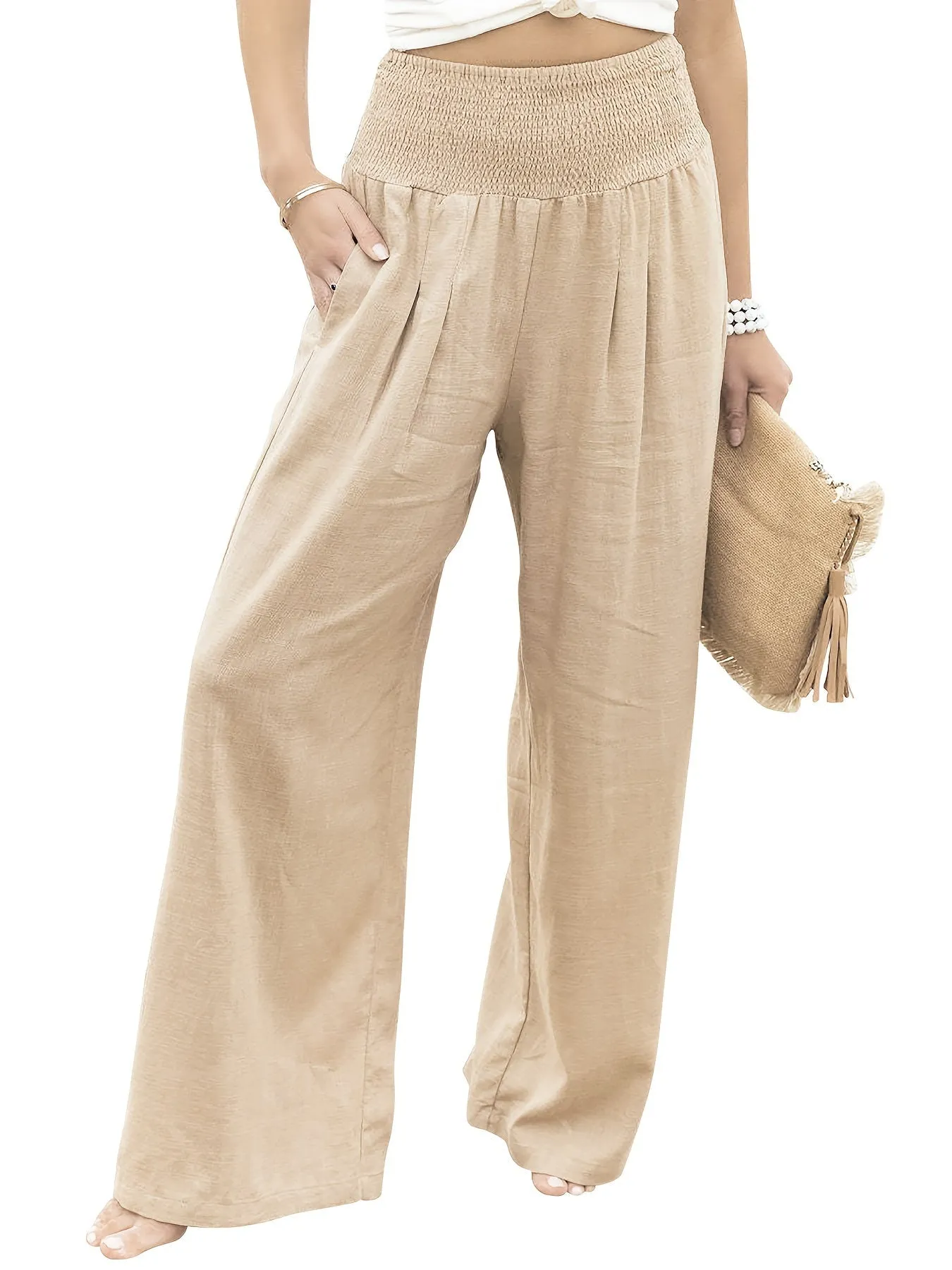 Solid Color Wide Leg Casual Loose Straight High Waist Fashion Comfy Spring  Summer Vacation Pants