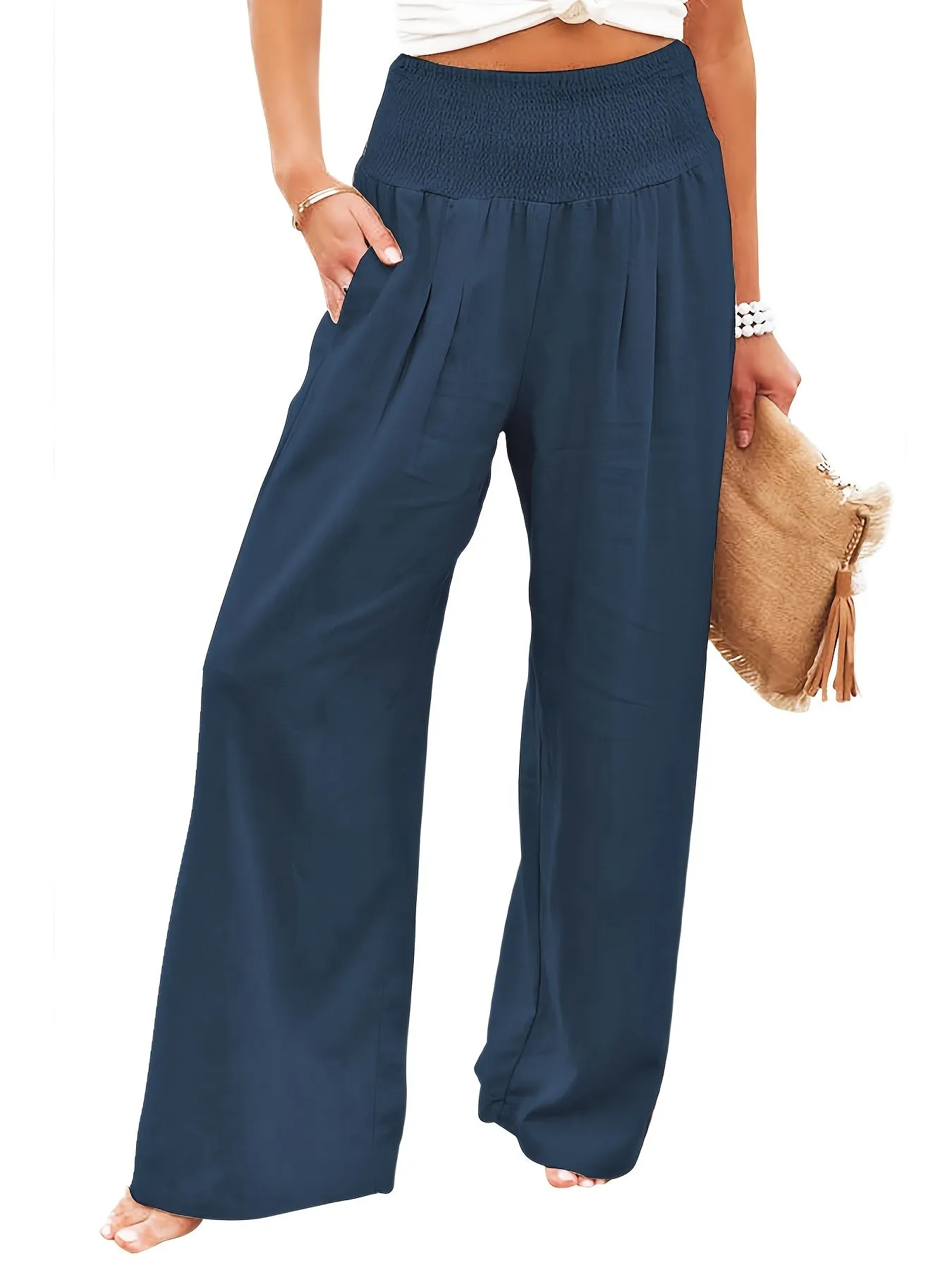 Solid Color Wide Leg Casual Loose Straight High Waist Fashion Comfy Spring  Summer Vacation Pants